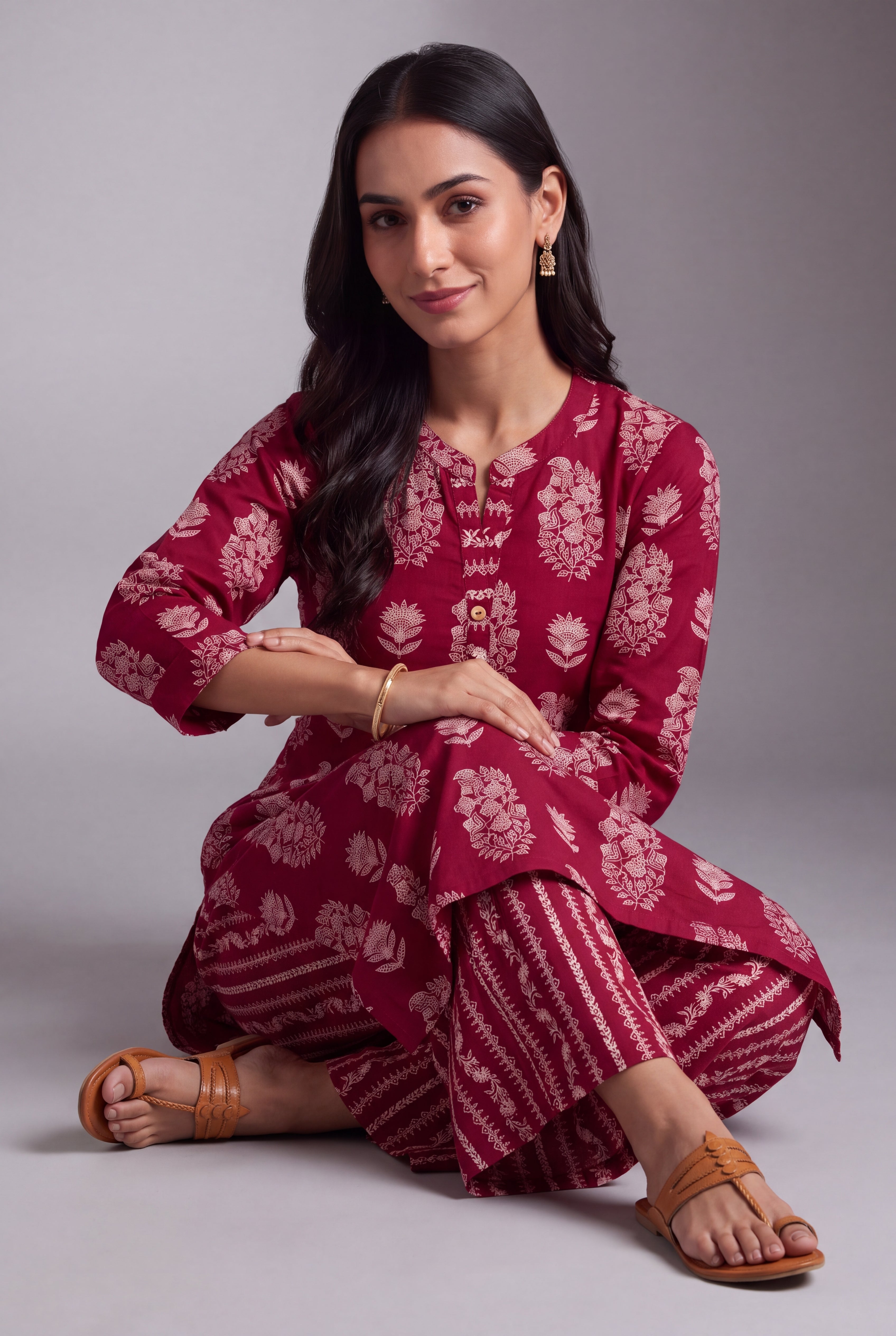 Rani Pink Latā Co-ord Set with Mandarin collar