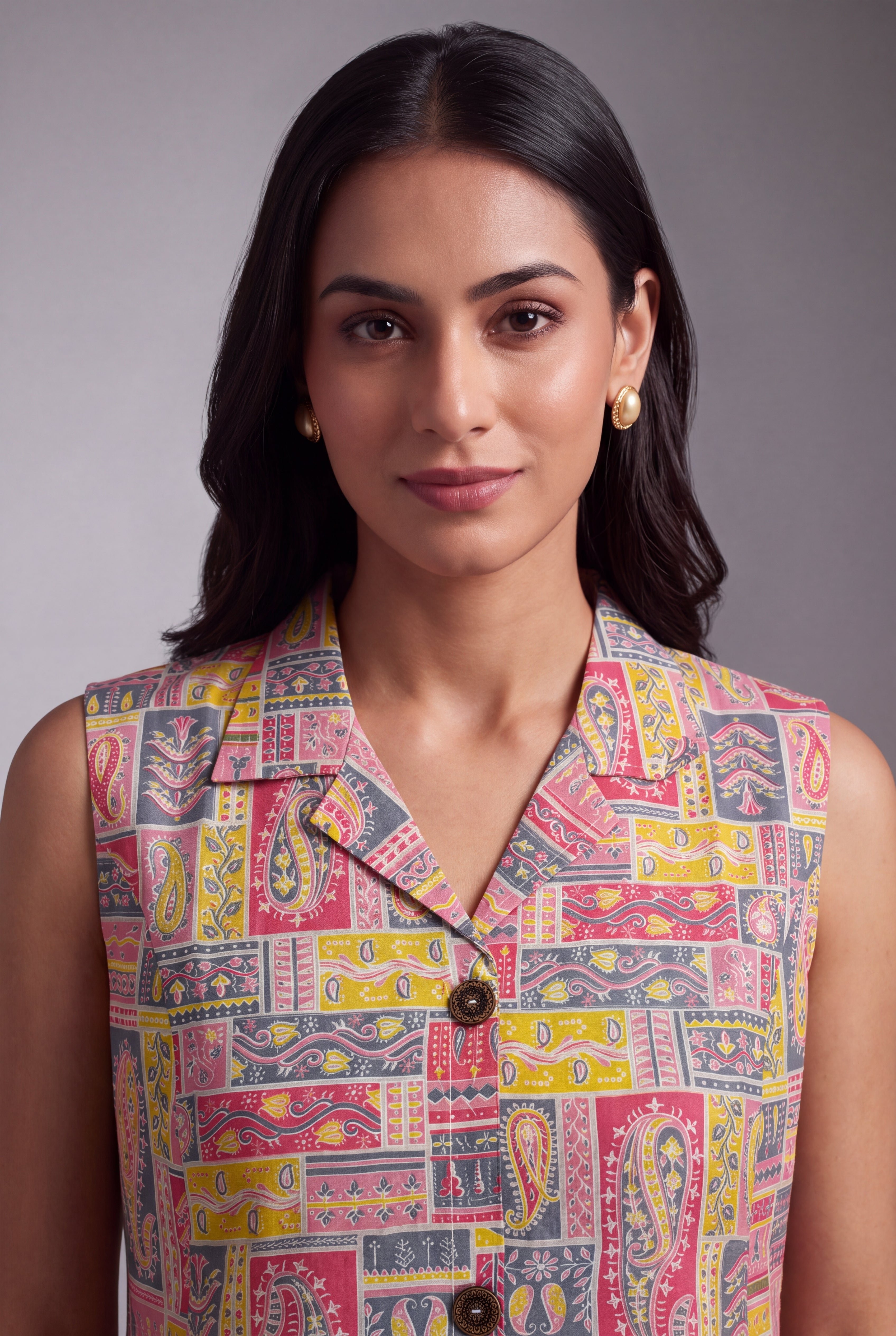 Pink and Grey Varṇita A-Line Kurti