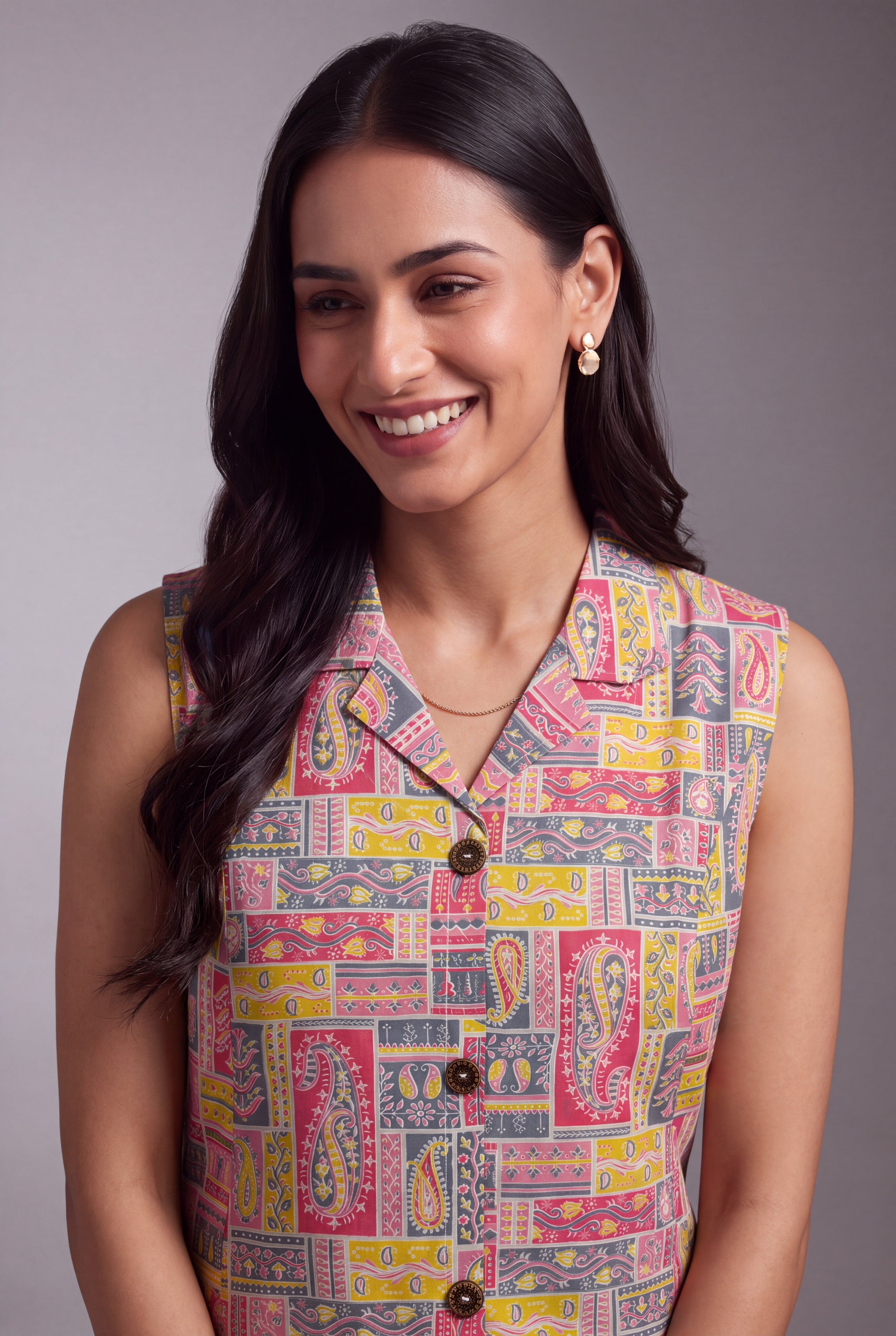 Pink and Grey Varṇita A-Line Kurti