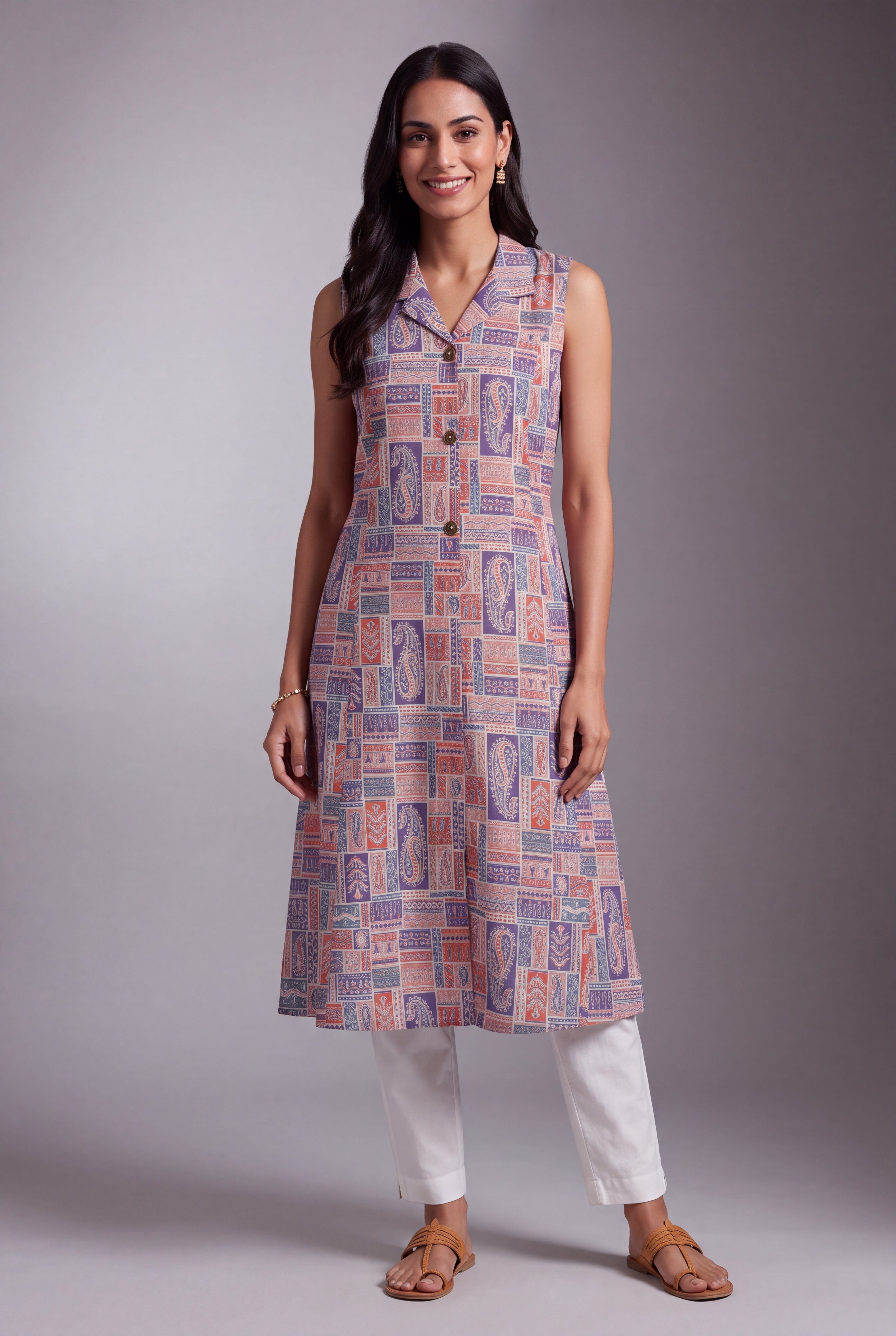 Lavender and Pink Varṇita A-Line Kurti