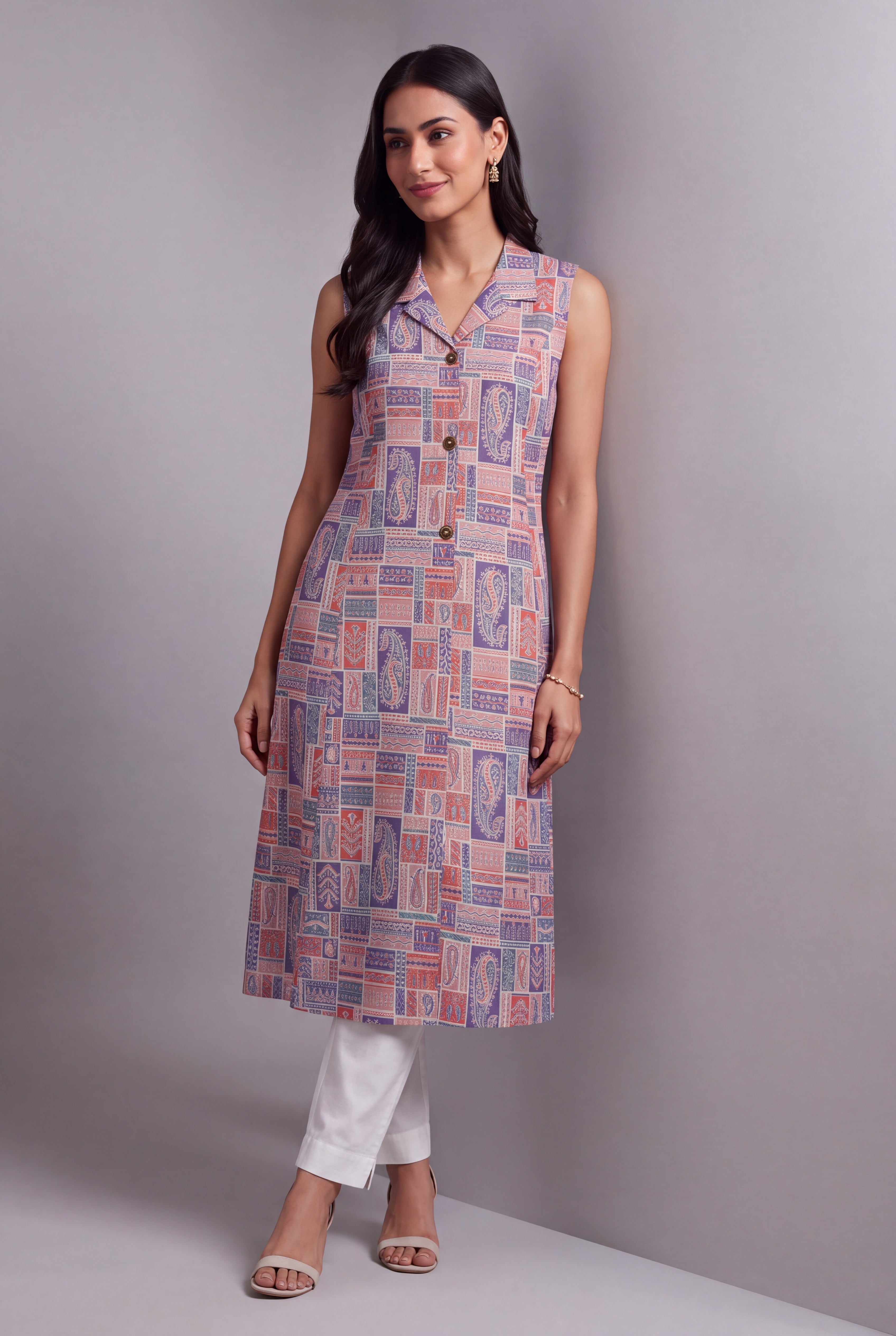 Lavender and Pink Varṇita A-Line Kurti