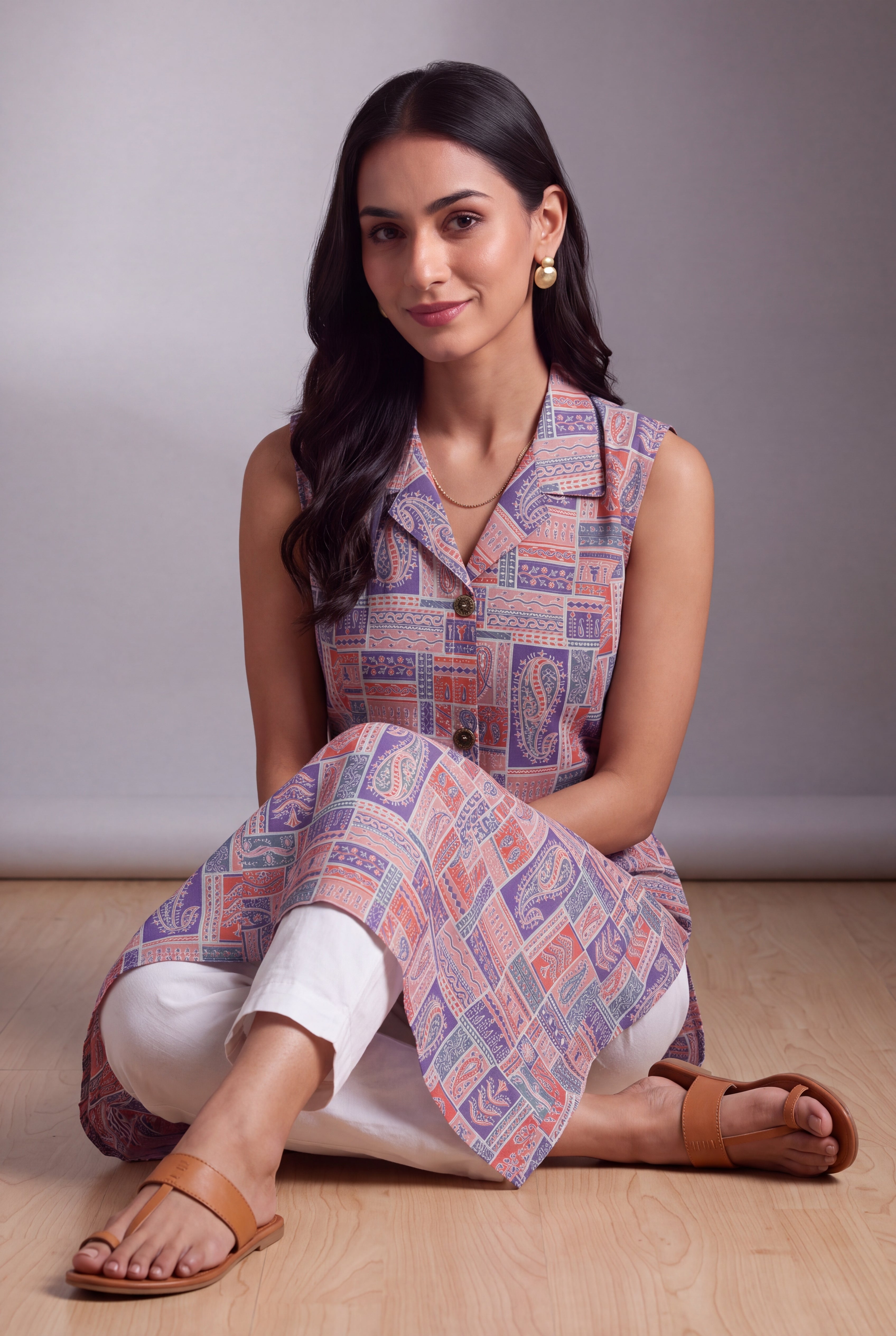 Lavender and Pink Varṇita A-Line Kurti