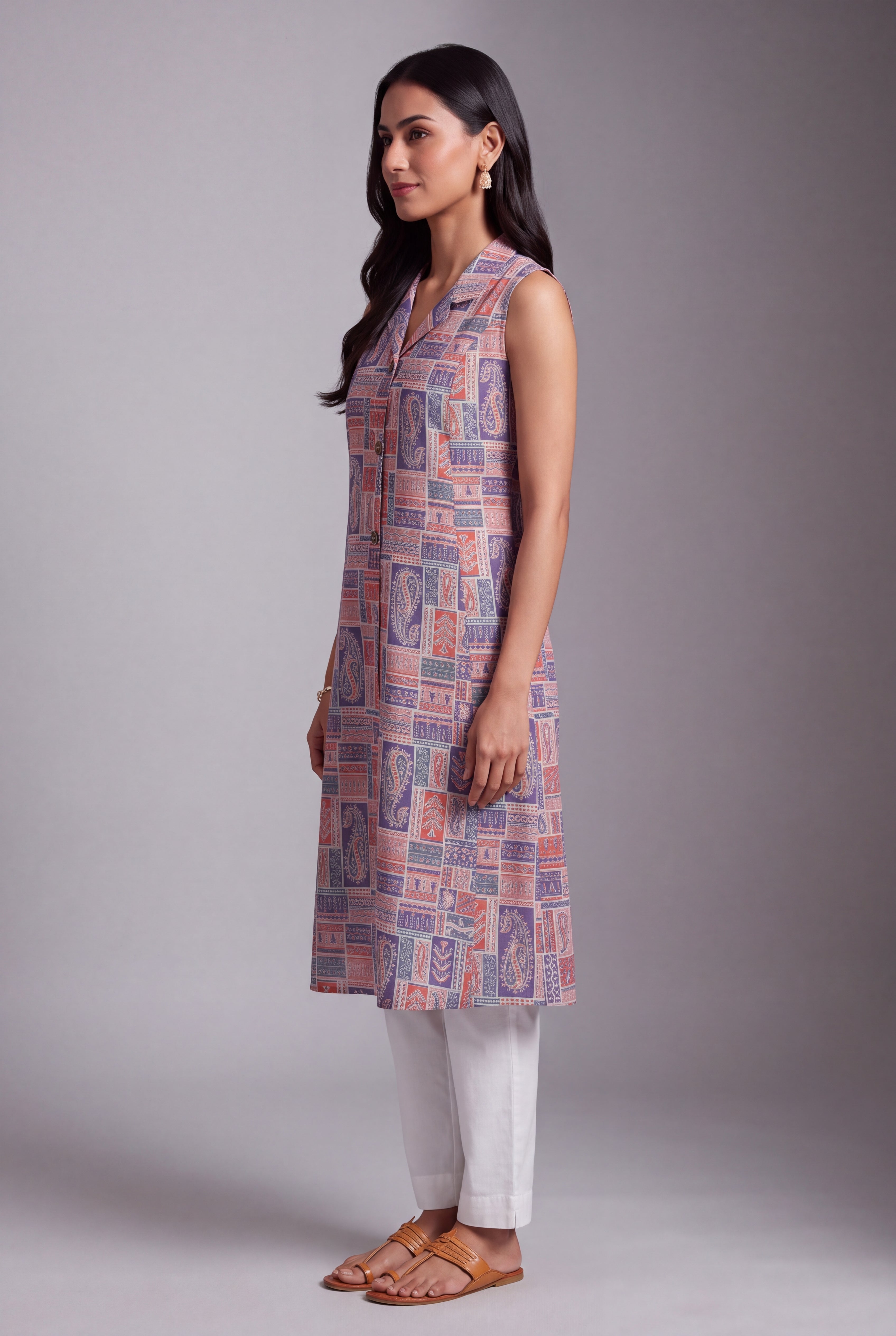 Lavender and Pink Varṇita A-Line Kurti