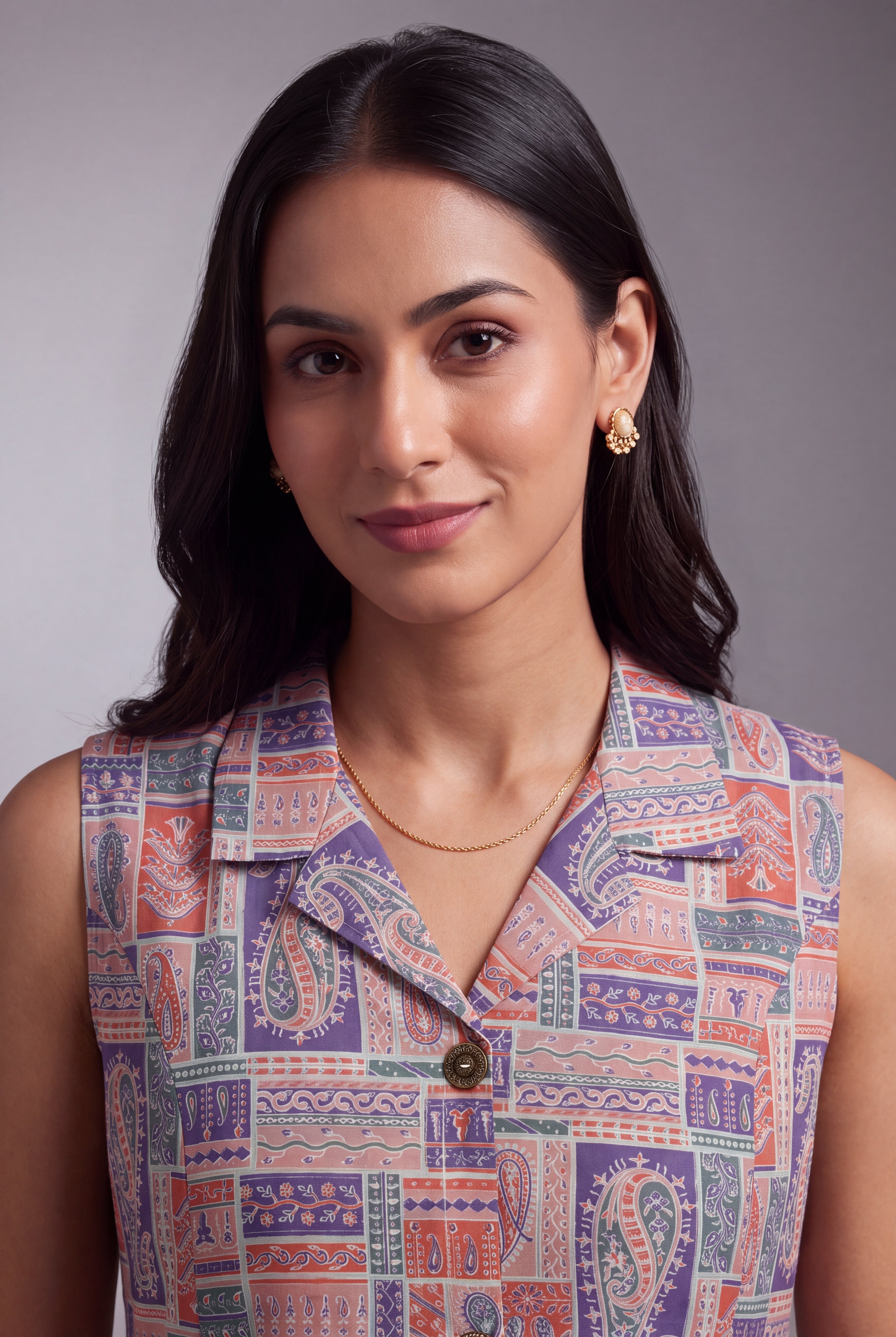 Lavender and Pink Varṇita A-Line Kurti