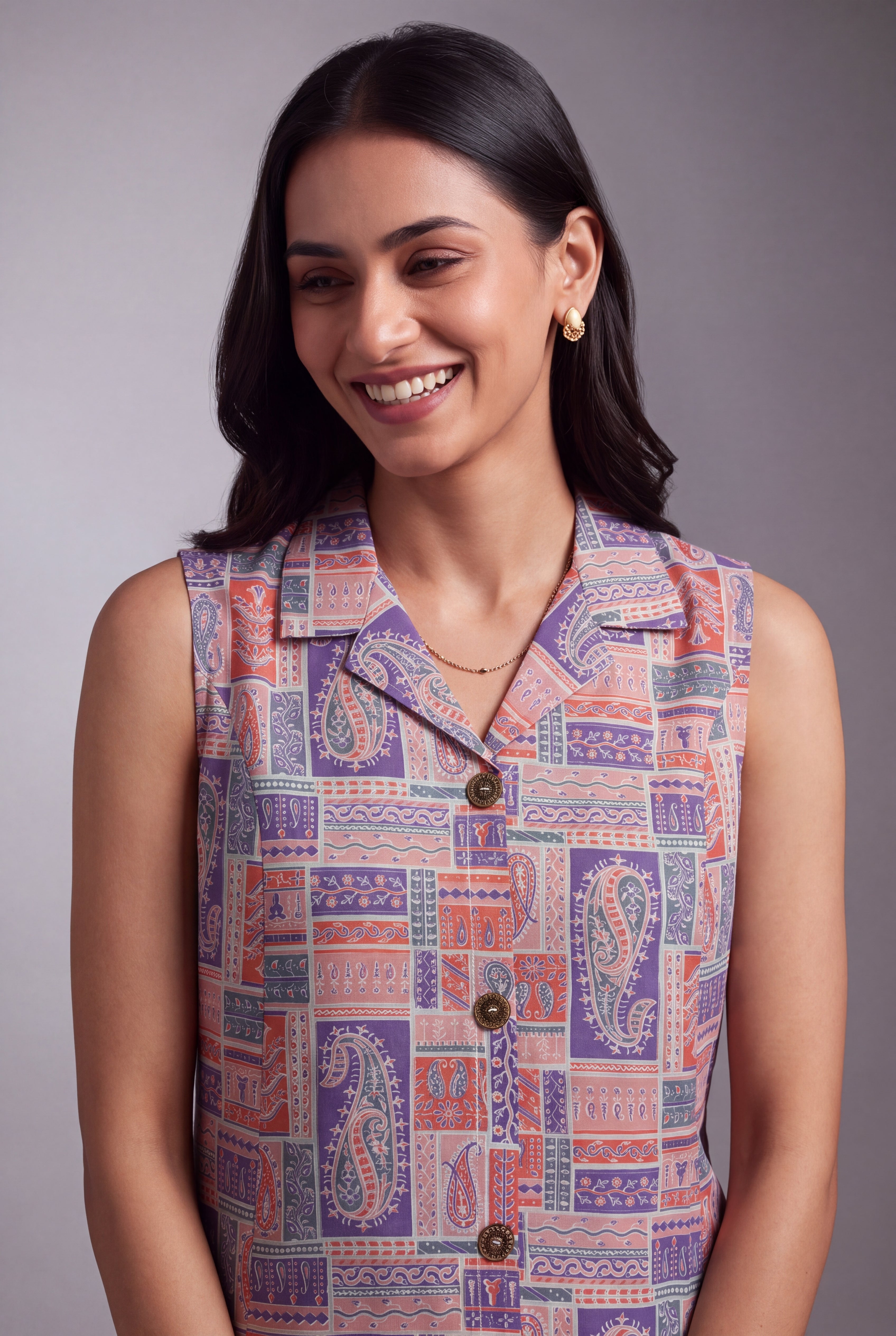 Lavender and Pink Varṇita A-Line Kurti