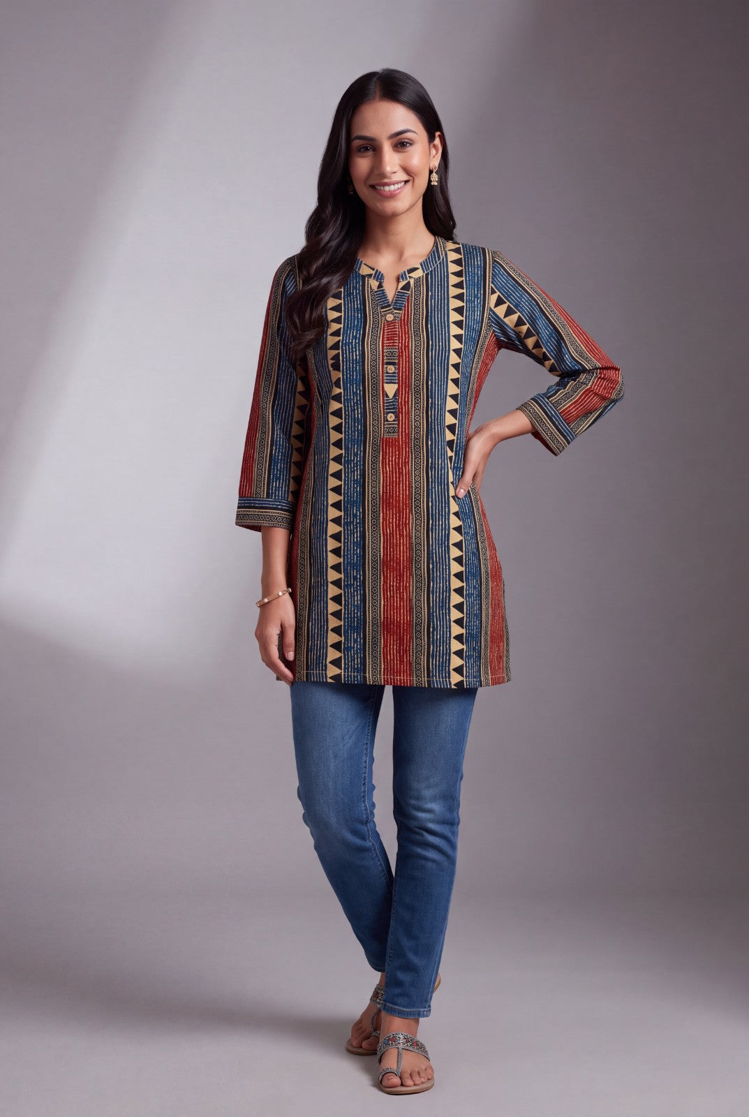 Pure Cotton Neel Jaali Short Kurti with Mandarin collar