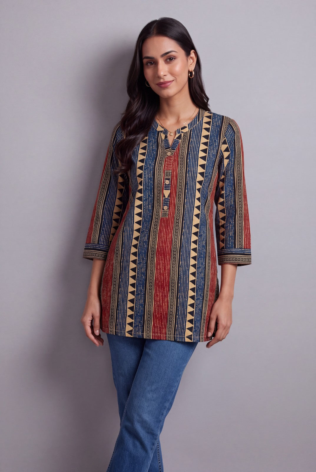Pure Cotton Neel Jaali Short Kurti with Mandarin collar