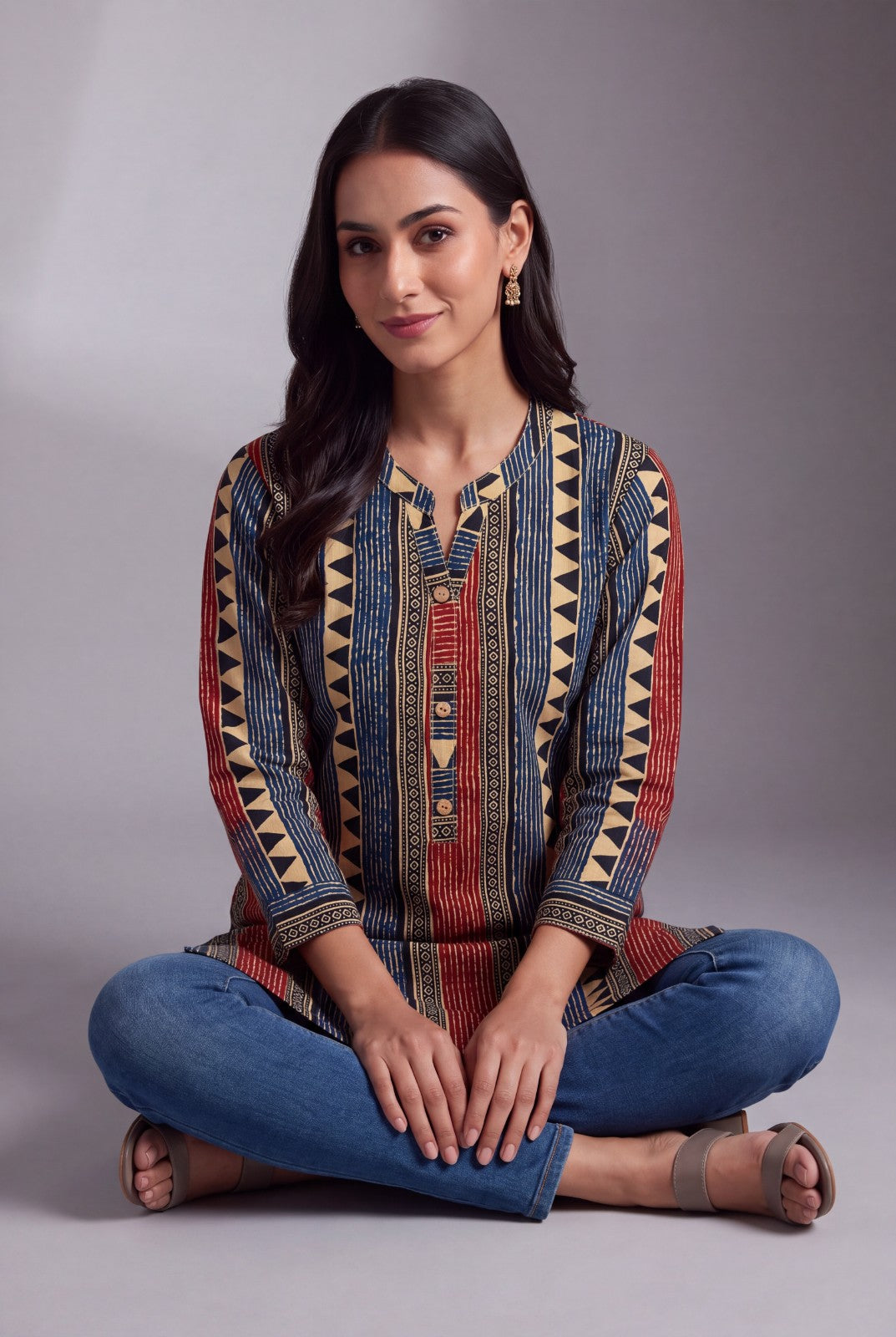 Pure Cotton Neel Jaali Short Kurti with Mandarin collar