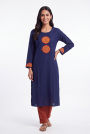 Indigo Blue Mandala Patchwork Kurti with Mirrorwork embroidery