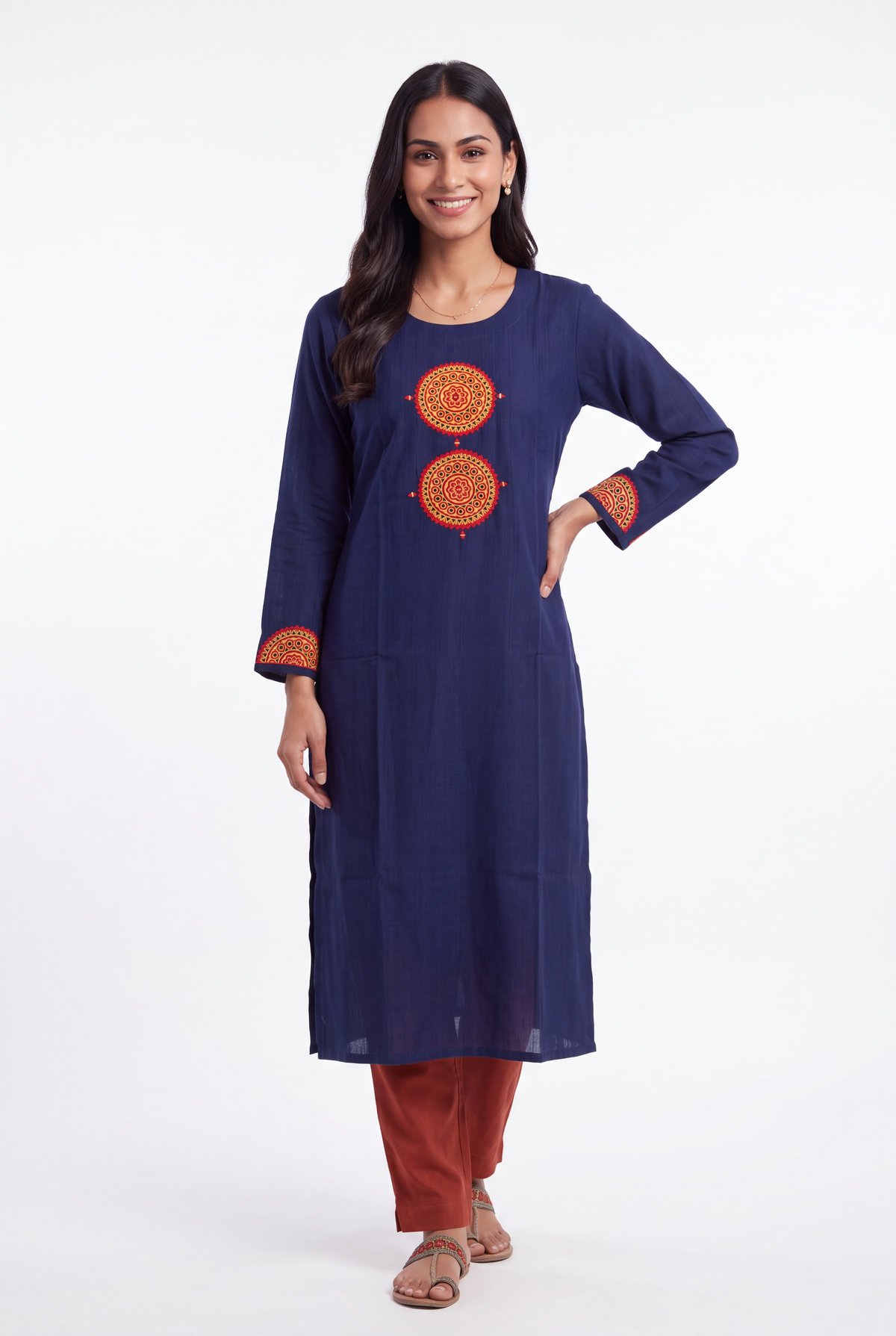 Indigo Blue Mandala Patchwork Kurti with Mirrorwork embroidery