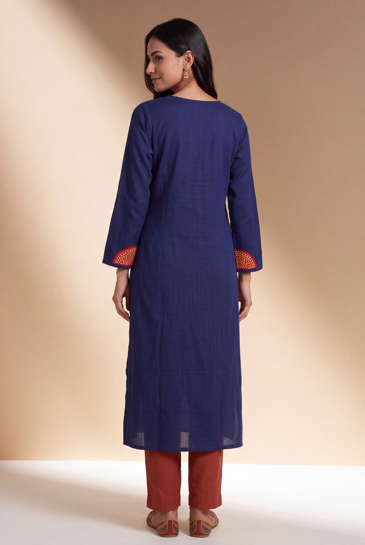 Indigo Blue Mandala Patchwork Kurti with Mirrorwork embroidery