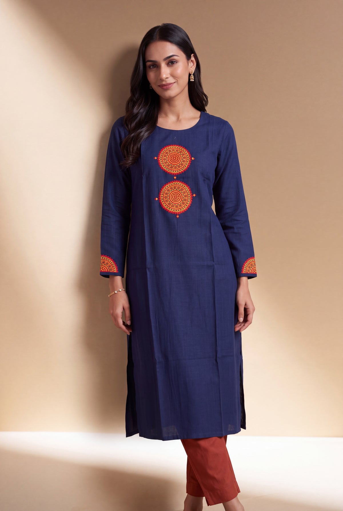 Indigo Blue Mandala Patchwork Kurti with Mirrorwork embroidery