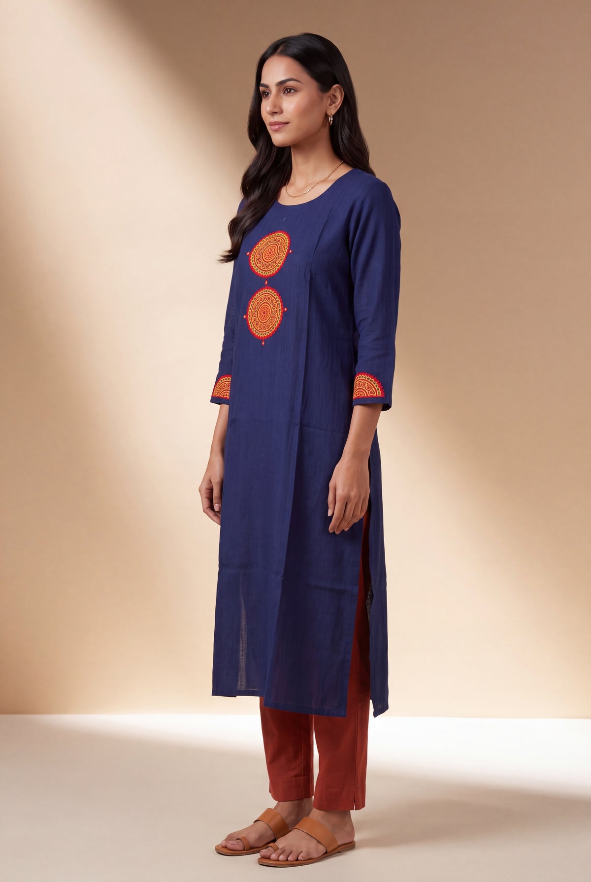Indigo Blue Mandala Patchwork Kurti with Mirrorwork embroidery