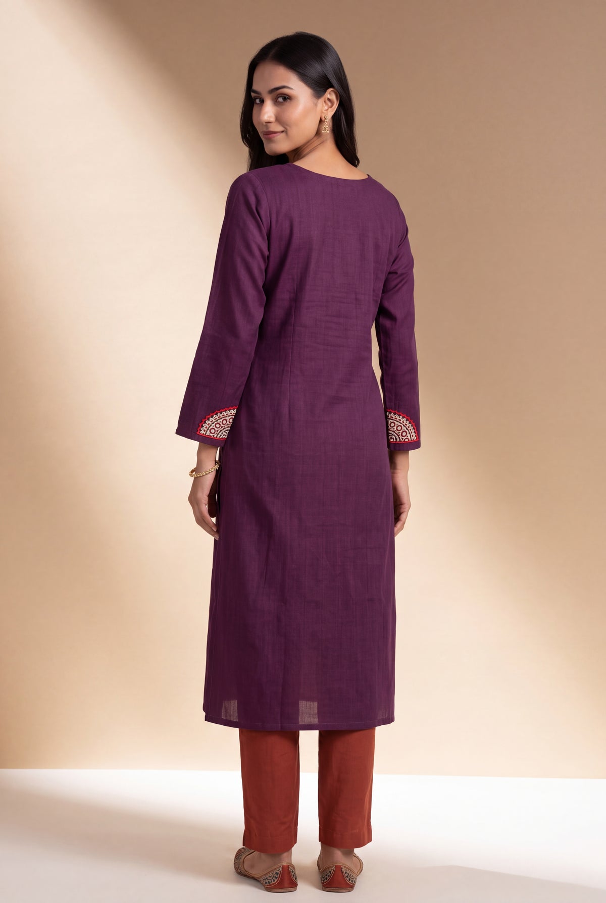 Wine Mandala Patchwork Kurti with Mirrorwork embroidery