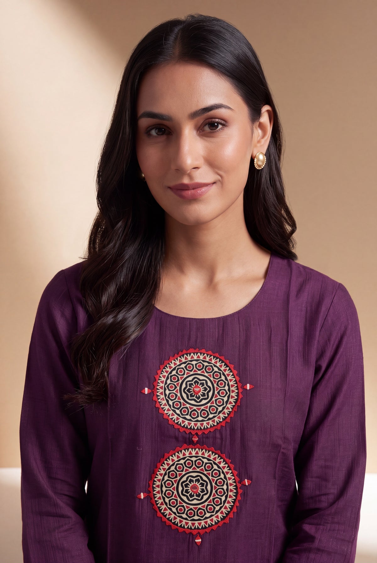 Wine Mandala Patchwork Kurti with Mirrorwork embroidery