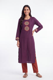 Wine Mandala Patchwork Kurti with Mirrorwork embroidery