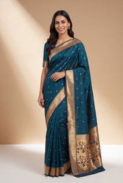 Sapphire Blue Apurva Silk Paithani Saree with Chitrakusuma Pallu and Munya border