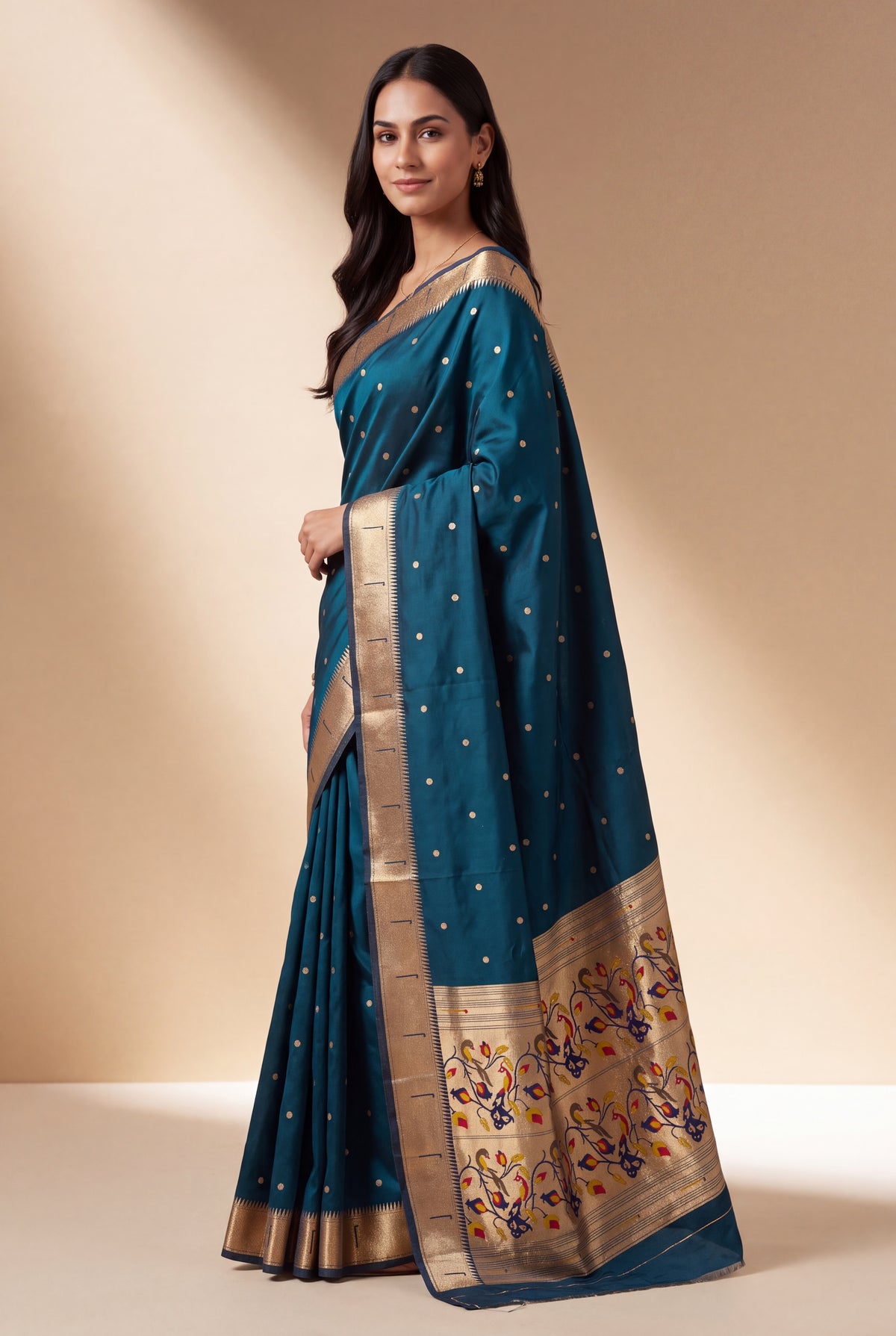Sapphire Blue Apurva Silk Paithani Saree with Chitrakusuma Pallu and Munya border