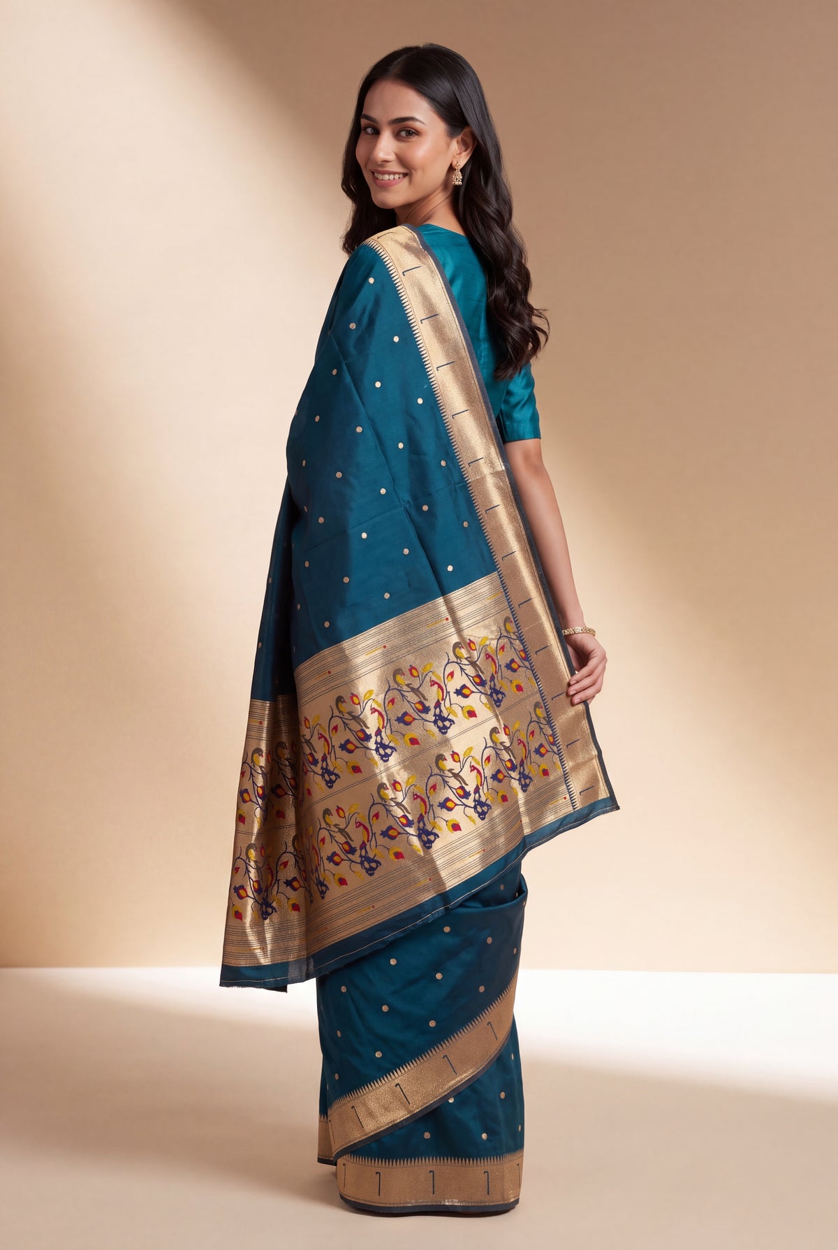 Sapphire Blue Apurva Silk Paithani Saree with Chitrakusuma Pallu and Munya border