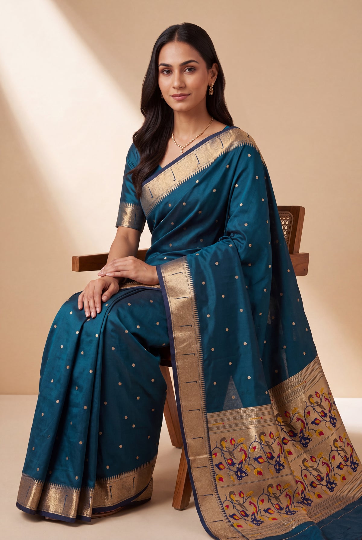 Sapphire Blue Apurva Silk Paithani Saree with Chitrakusuma Pallu and Munya border