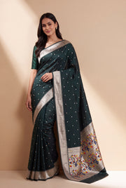 Royal Bottle Green Apurva Silk Paithani Saree with Chitrakusuma Pallu and Munya border