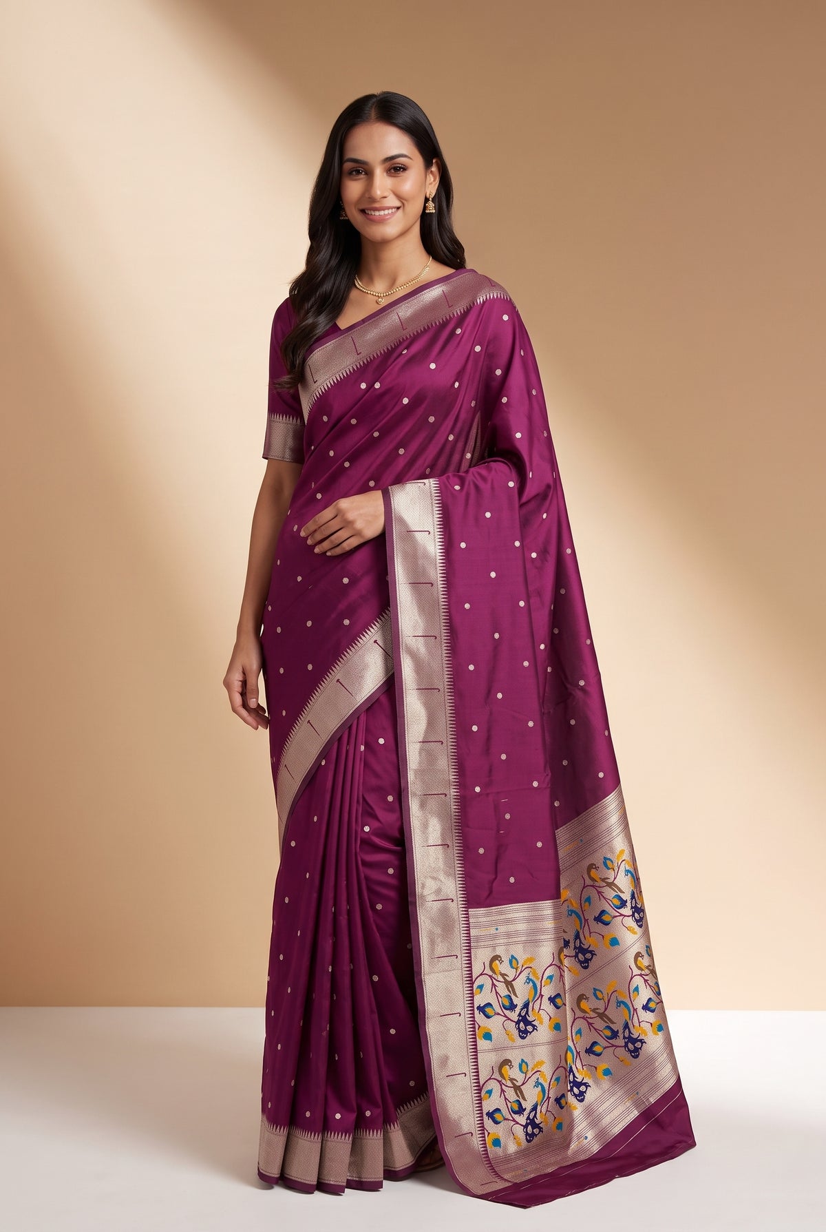 Wine Apurva Silk Paithani Saree with Chitrakusuma Pallu and Munya border