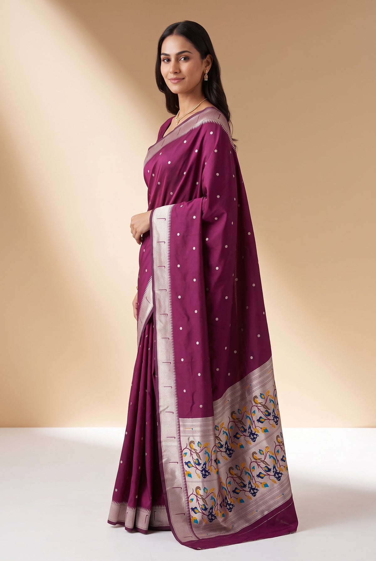 Wine Apurva Silk Paithani Saree with Chitrakusuma Pallu and Munya border