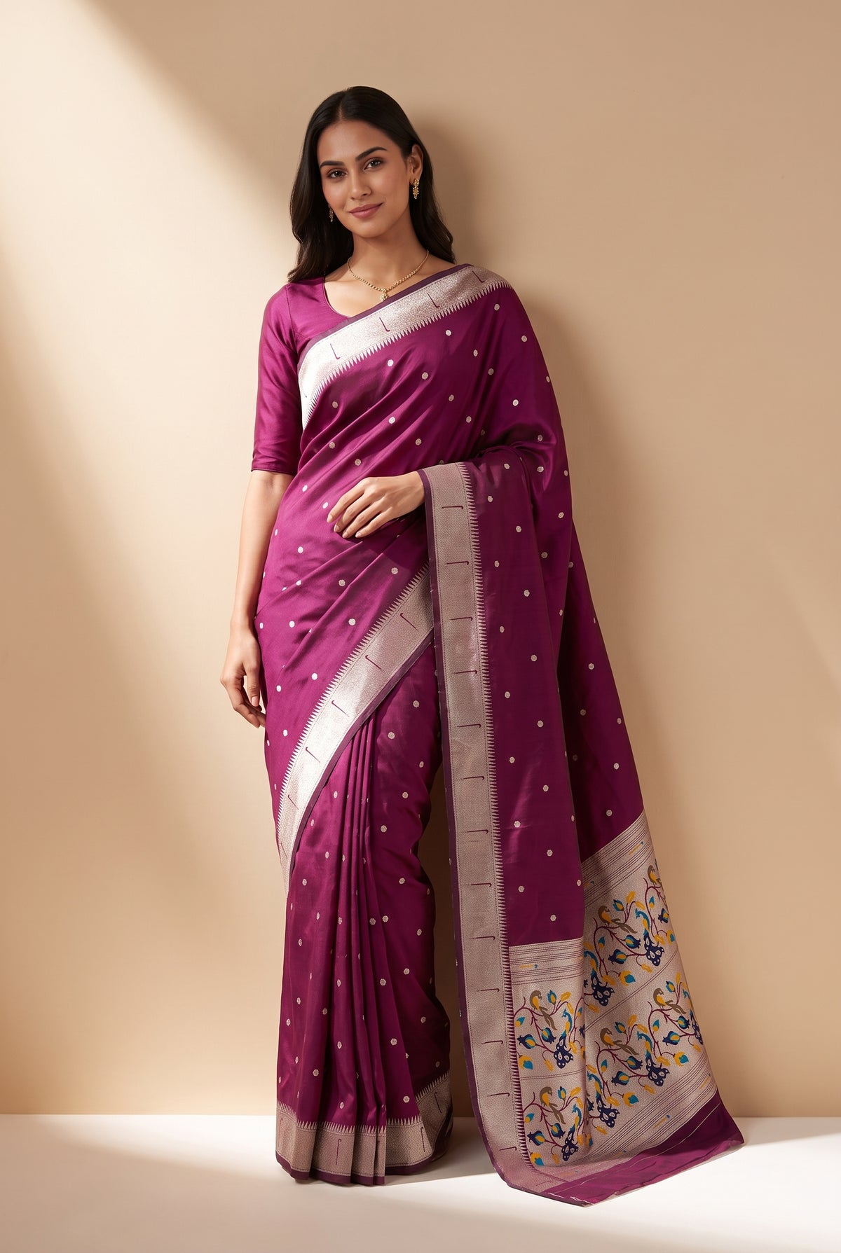 Wine Apurva Silk Paithani Saree with Chitrakusuma Pallu and Munya border