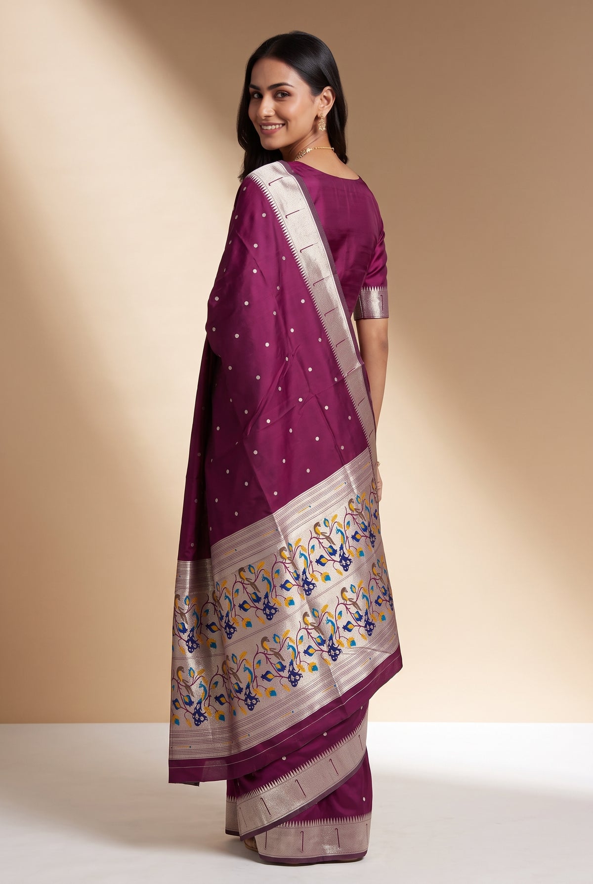 Wine Apurva Silk Paithani Saree with Chitrakusuma Pallu and Munya border