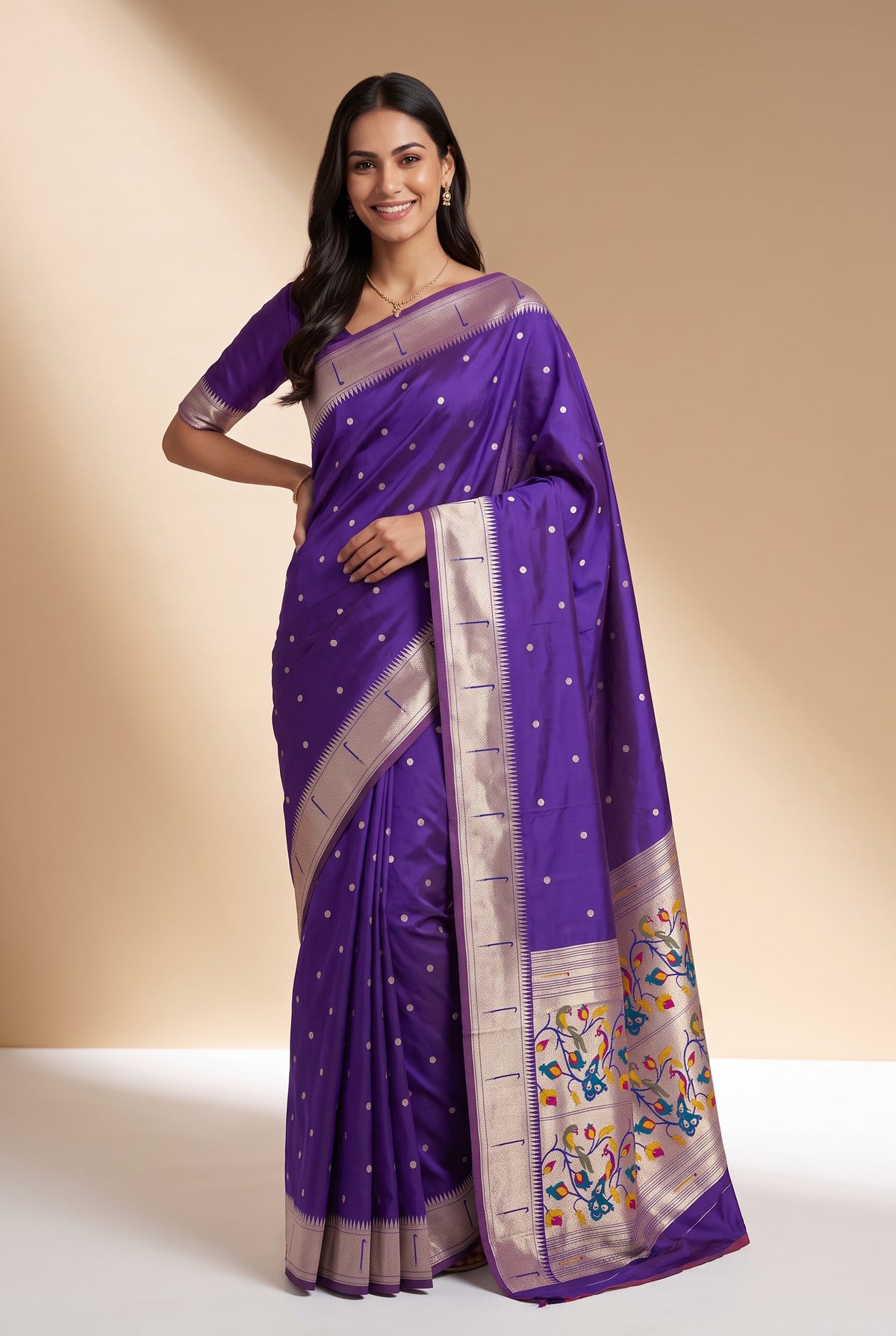 Royal Purple Apurva Silk Paithani Saree with Chitrakusuma Pallu and Munya border