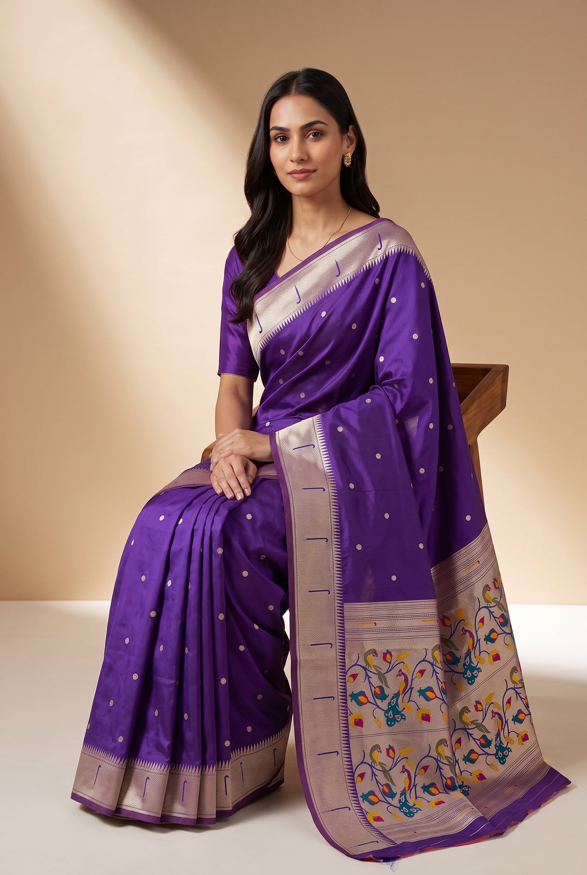 Royal Purple Apurva Silk Paithani Saree with Chitrakusuma Pallu and Munya border