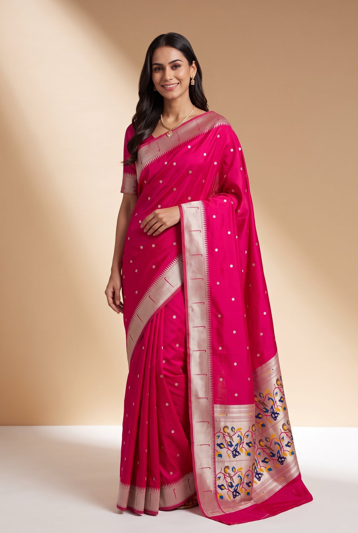 Rani Pink Apurva Silk Paithani Saree with Chitrakusuma Pallu and Munya border