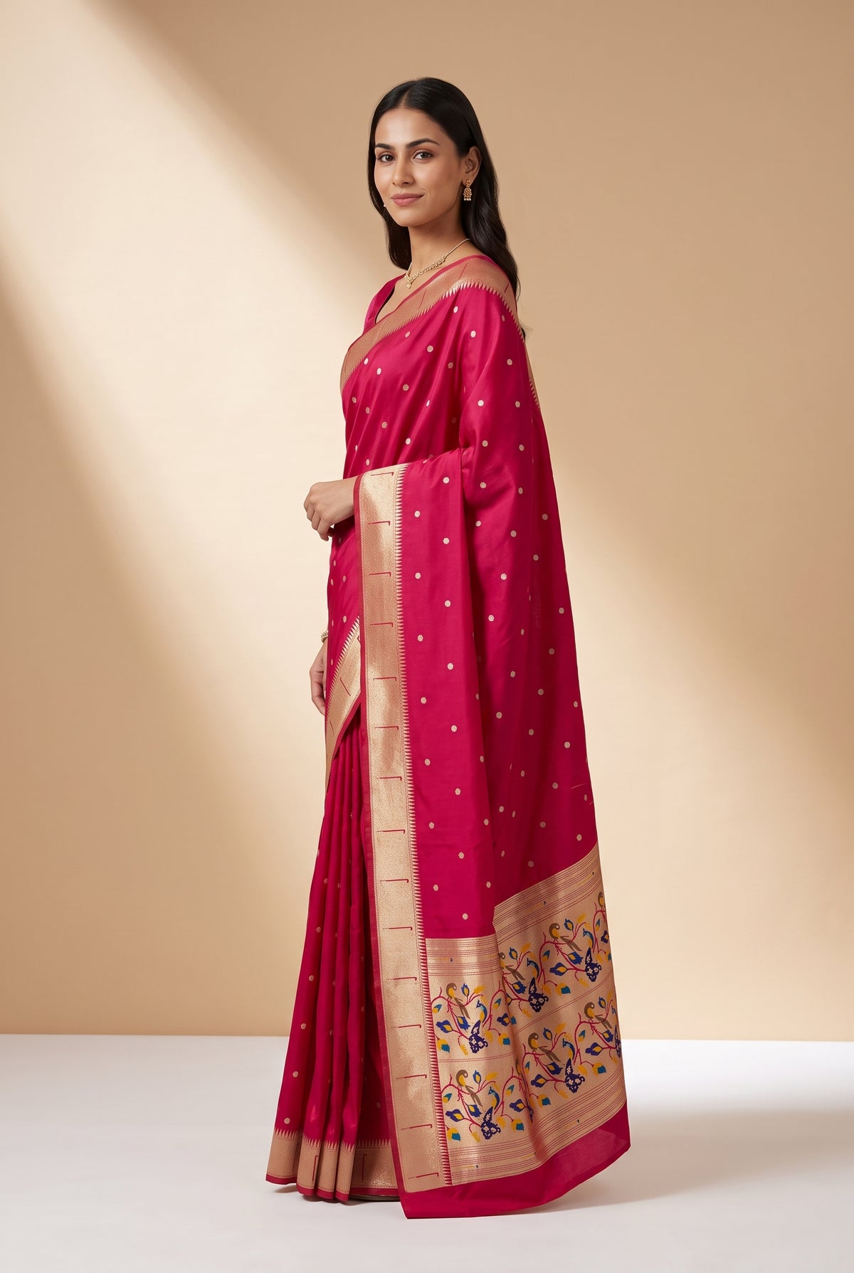 Rani Pink Apurva Silk Paithani Saree with Chitrakusuma Pallu and Munya border