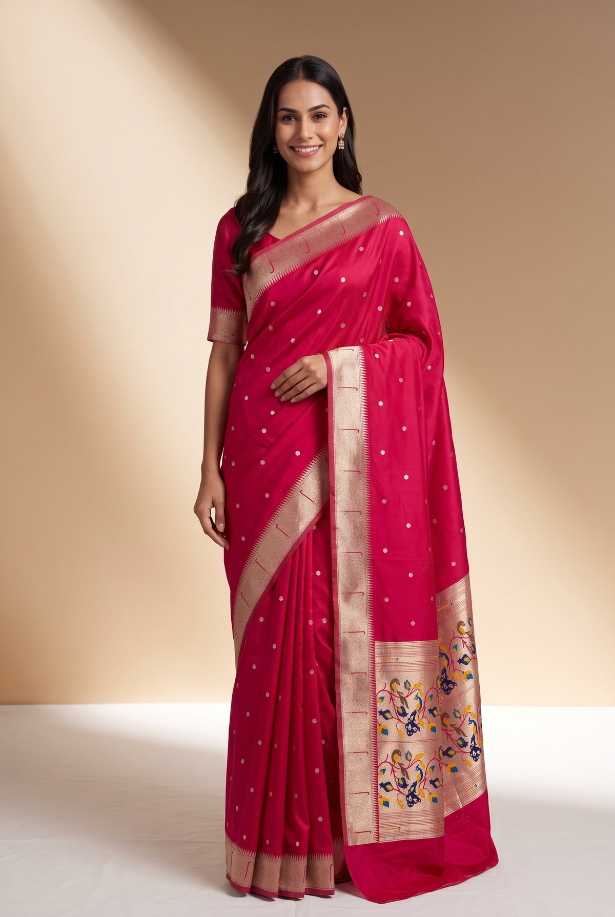 Rani Pink Apurva Silk Paithani Saree with Chitrakusuma Pallu and Munya border