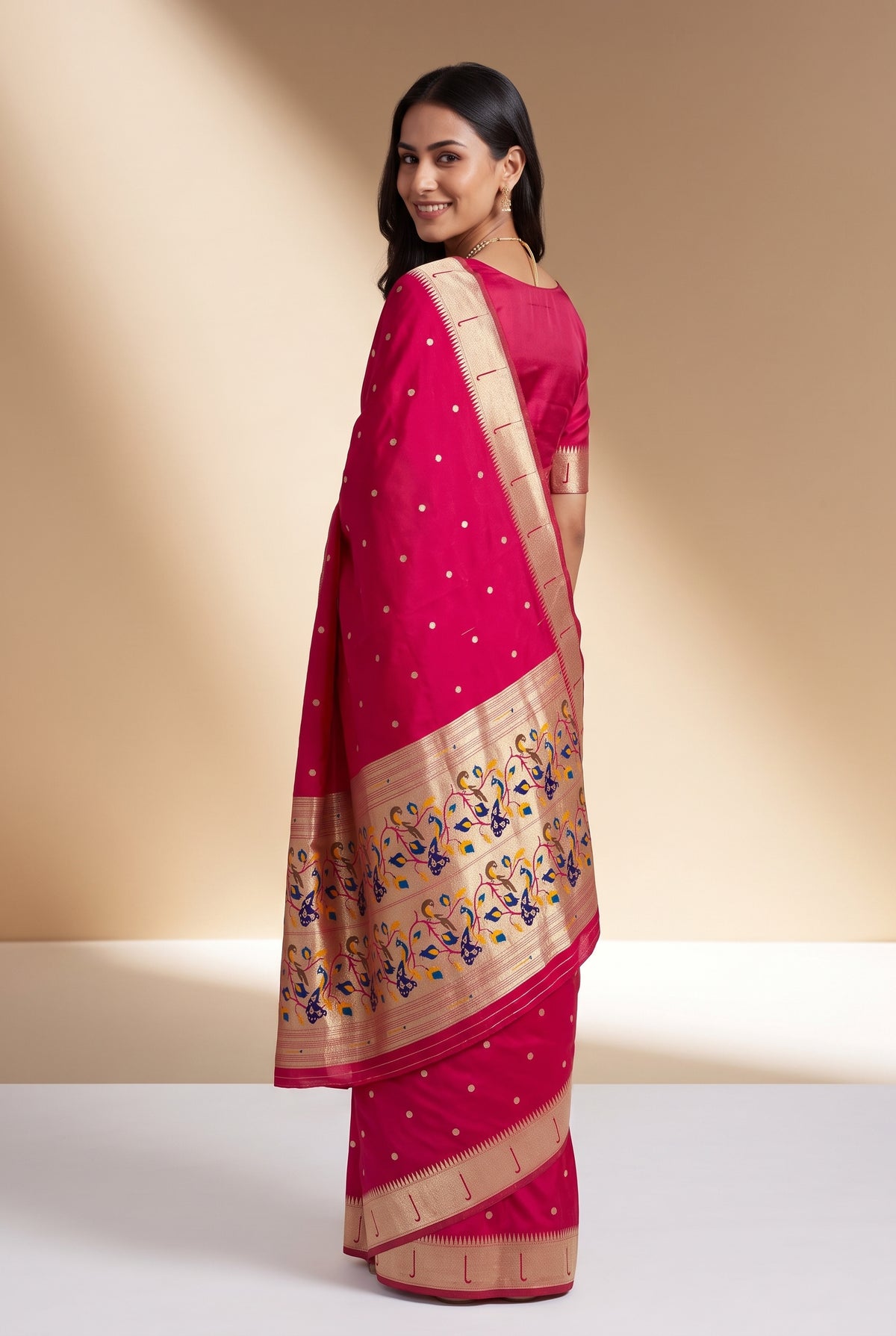 Rani Pink Apurva Silk Paithani Saree with Chitrakusuma Pallu and Munya border