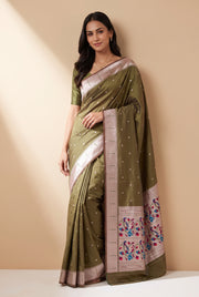 Mehndi Green Apurva Silk Paithani Saree with Chitrakusuma Pallu and Munya border