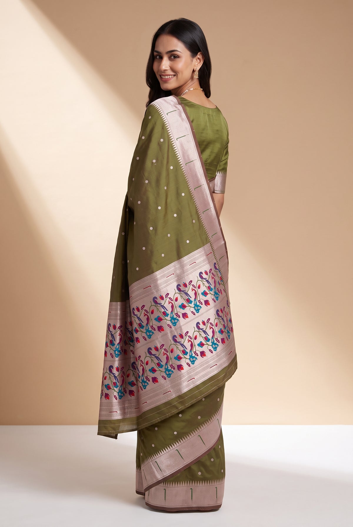 Mehndi Green Apurva Silk Paithani Saree with Chitrakusuma Pallu and Munya border