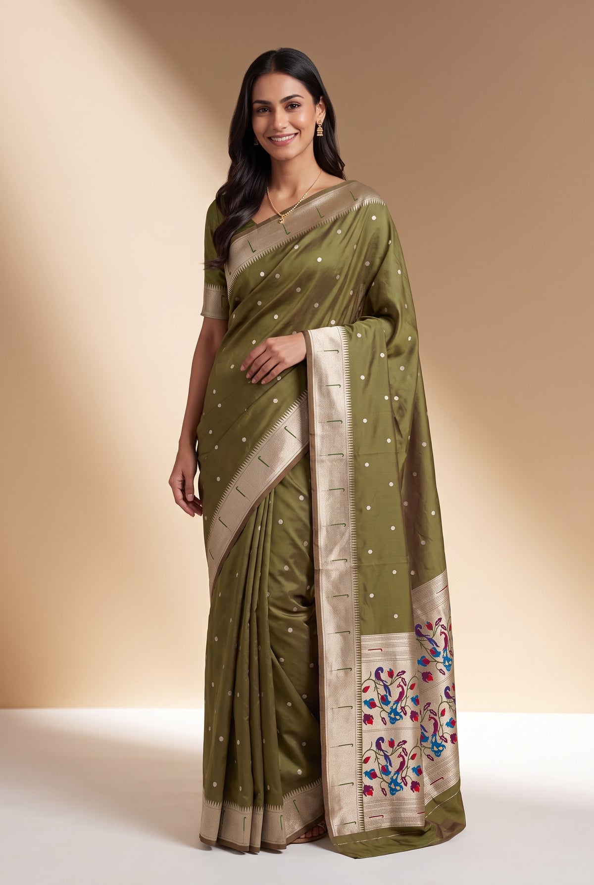 Mehndi Green Apurva Silk Paithani Saree with Chitrakusuma Pallu and Munya border