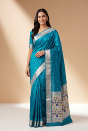 Sea Blue Apurva Silk Paithani Saree with Chitrakusuma Pallu and Munya border