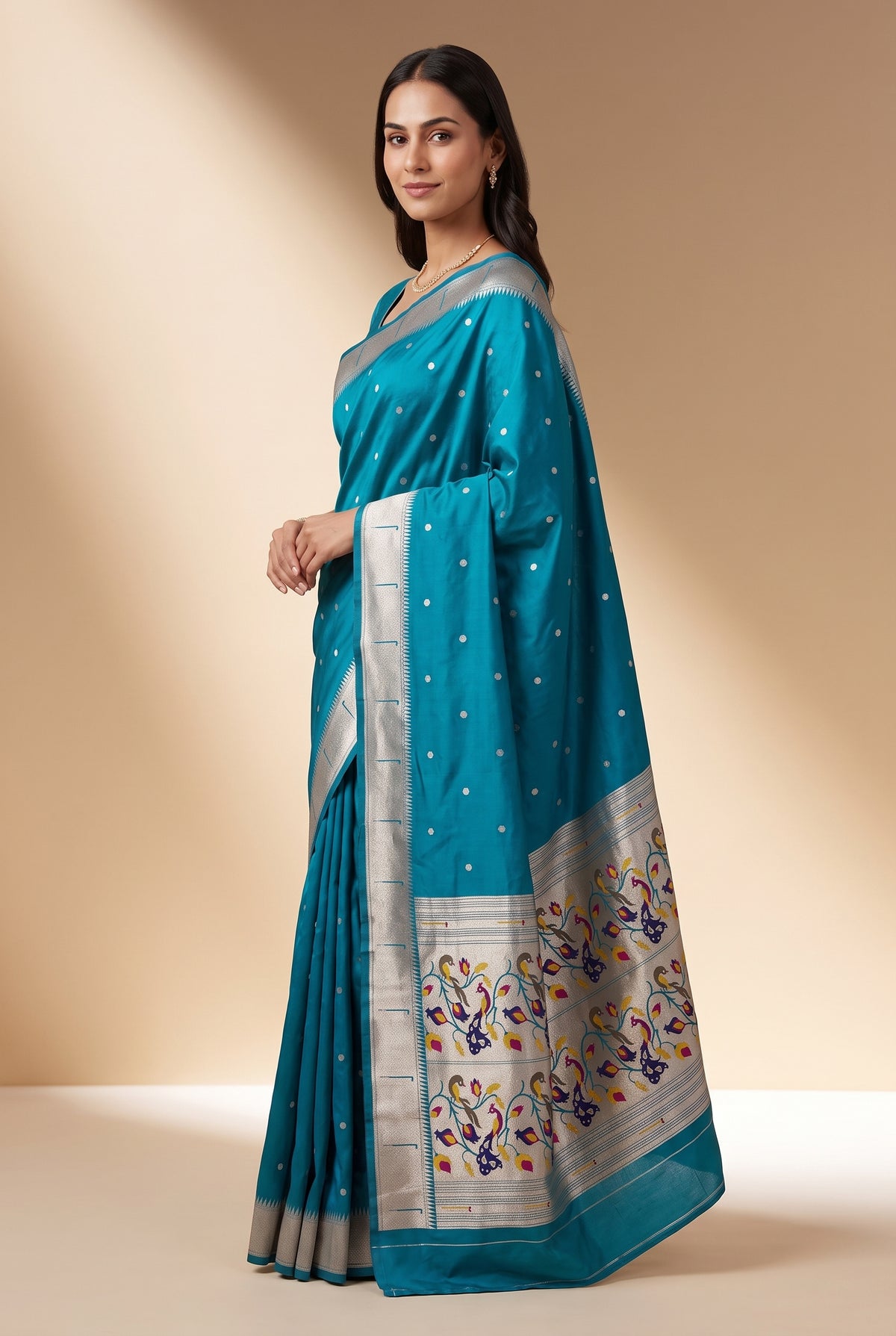 Sea Blue Apurva Silk Paithani Saree with Chitrakusuma Pallu and Munya border