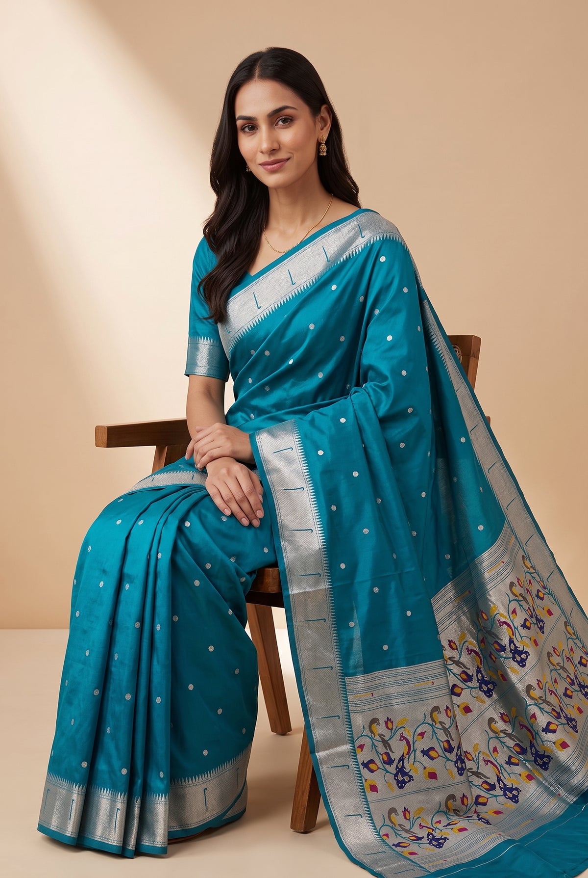 Sea Blue Apurva Silk Paithani Saree with Chitrakusuma Pallu and Munya border