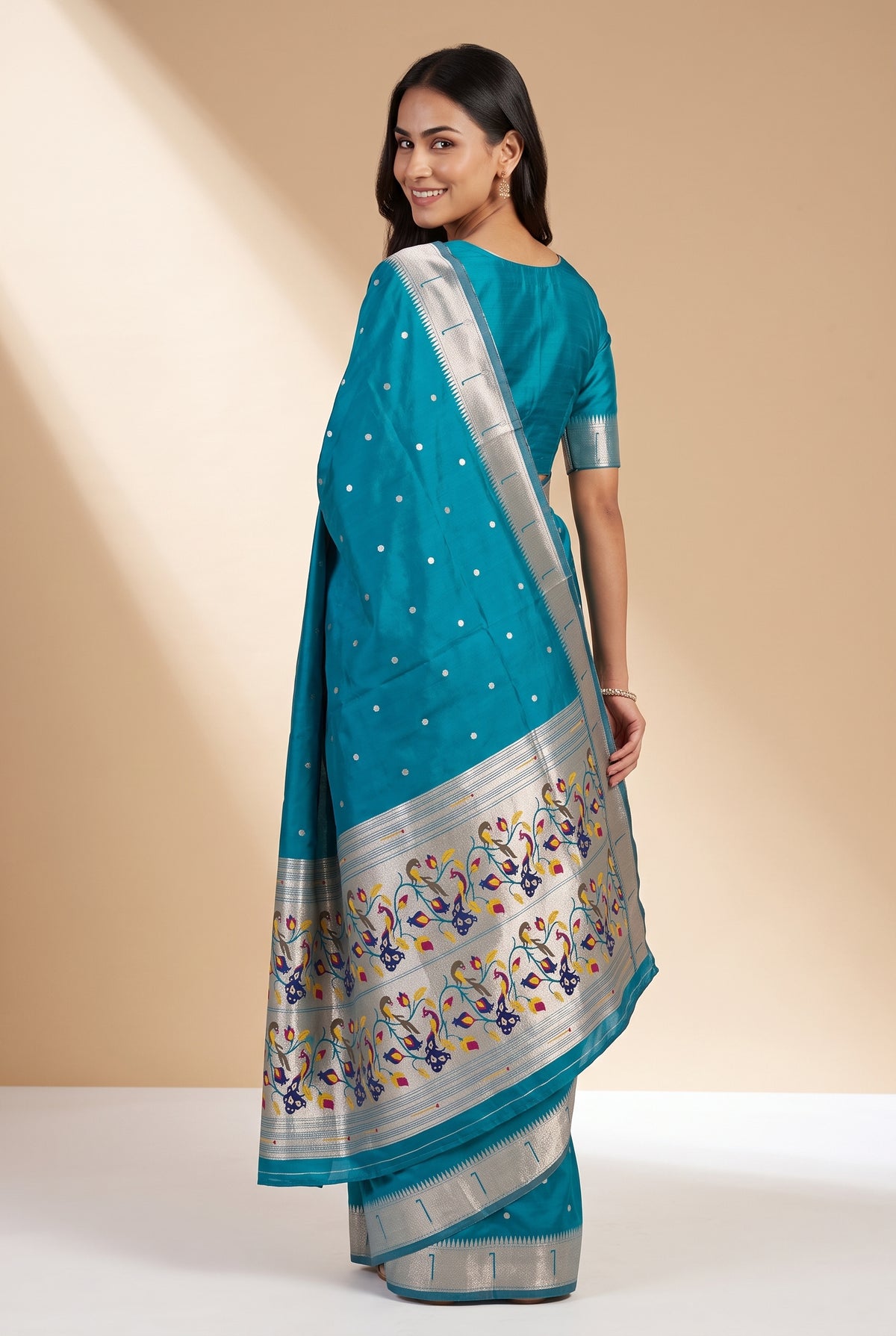 Sea Blue Apurva Silk Paithani Saree with Chitrakusuma Pallu and Munya border