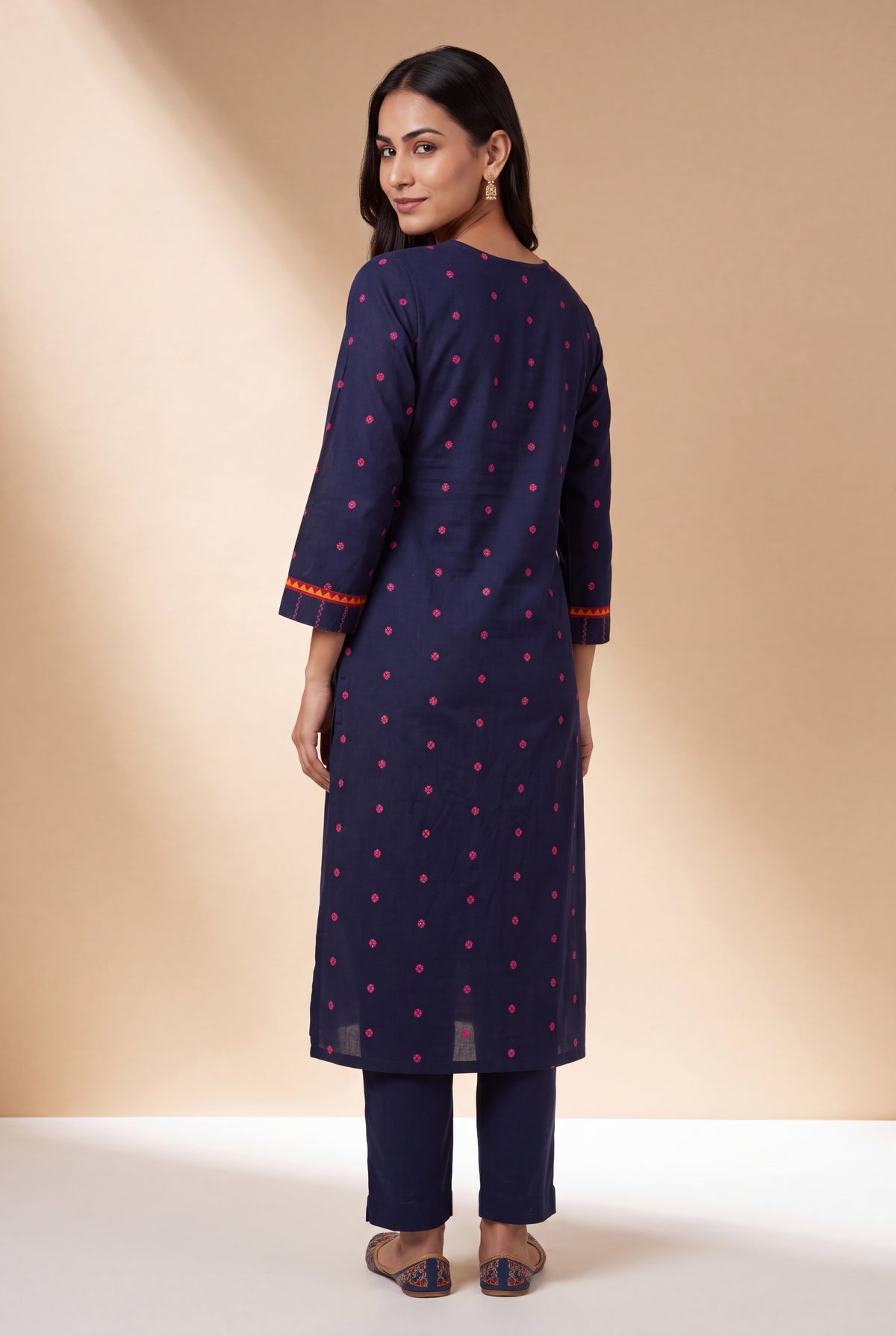 Midnight Blue Cotton Kurti with Rani Butti and Chakrāvalī Patchwork