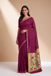 Berry Pink Jamdhani Cotton Paithani Saree with Kapota-Kusuma Pallu
