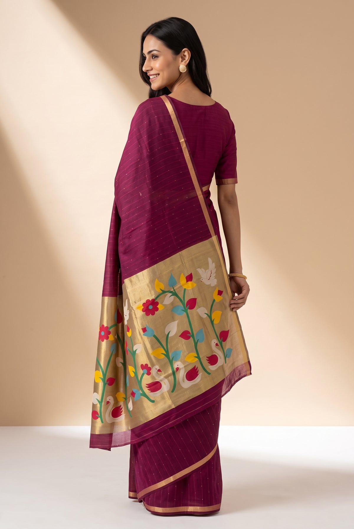 Berry Pink Jamdhani Cotton Paithani Saree with Kapota-Kusuma Pallu