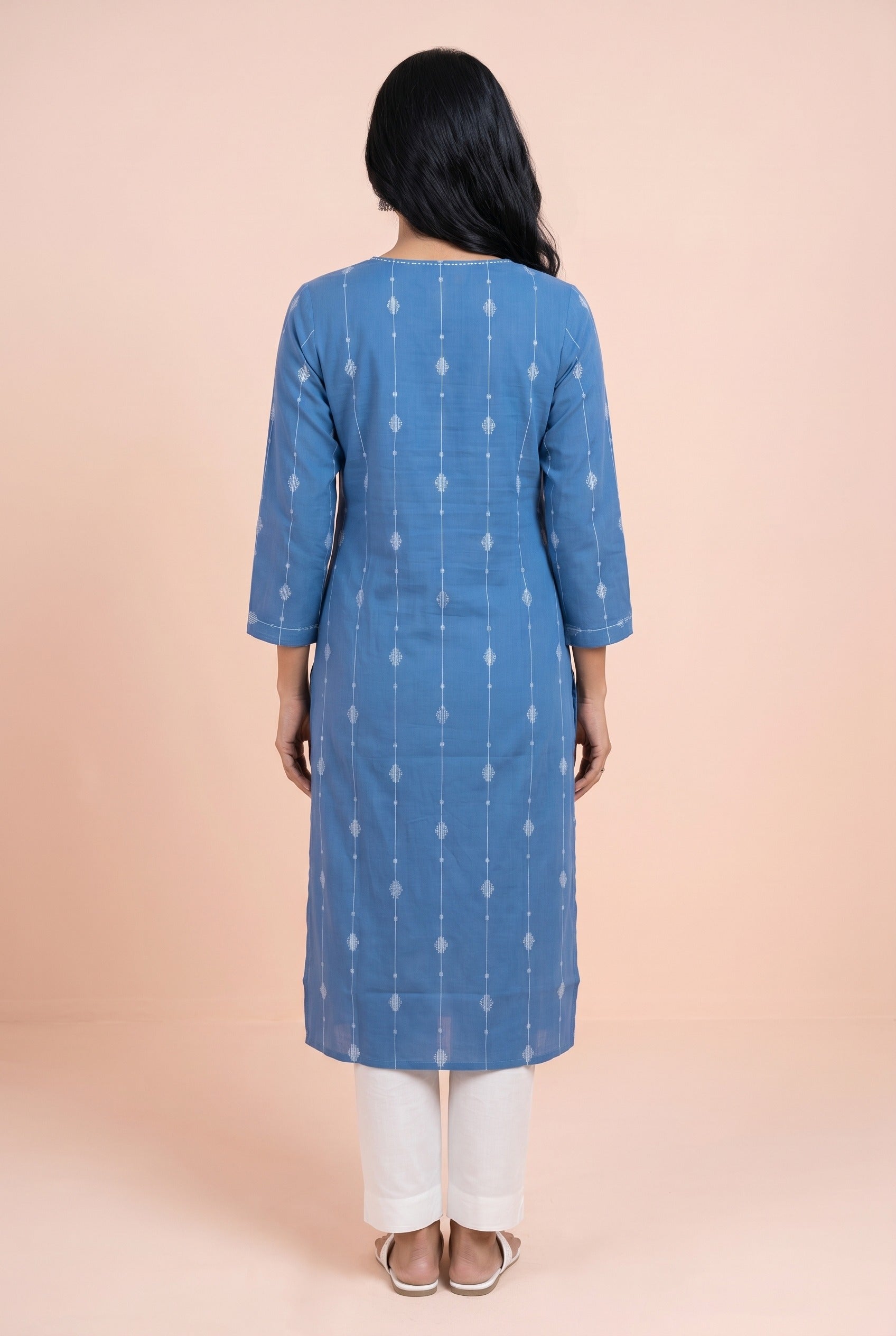 Indigo Blue Cotton Kurti with Resham Threadwork and Sequins