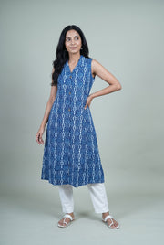 Indigo Blue Cotton Kurti with handblock Batik Print