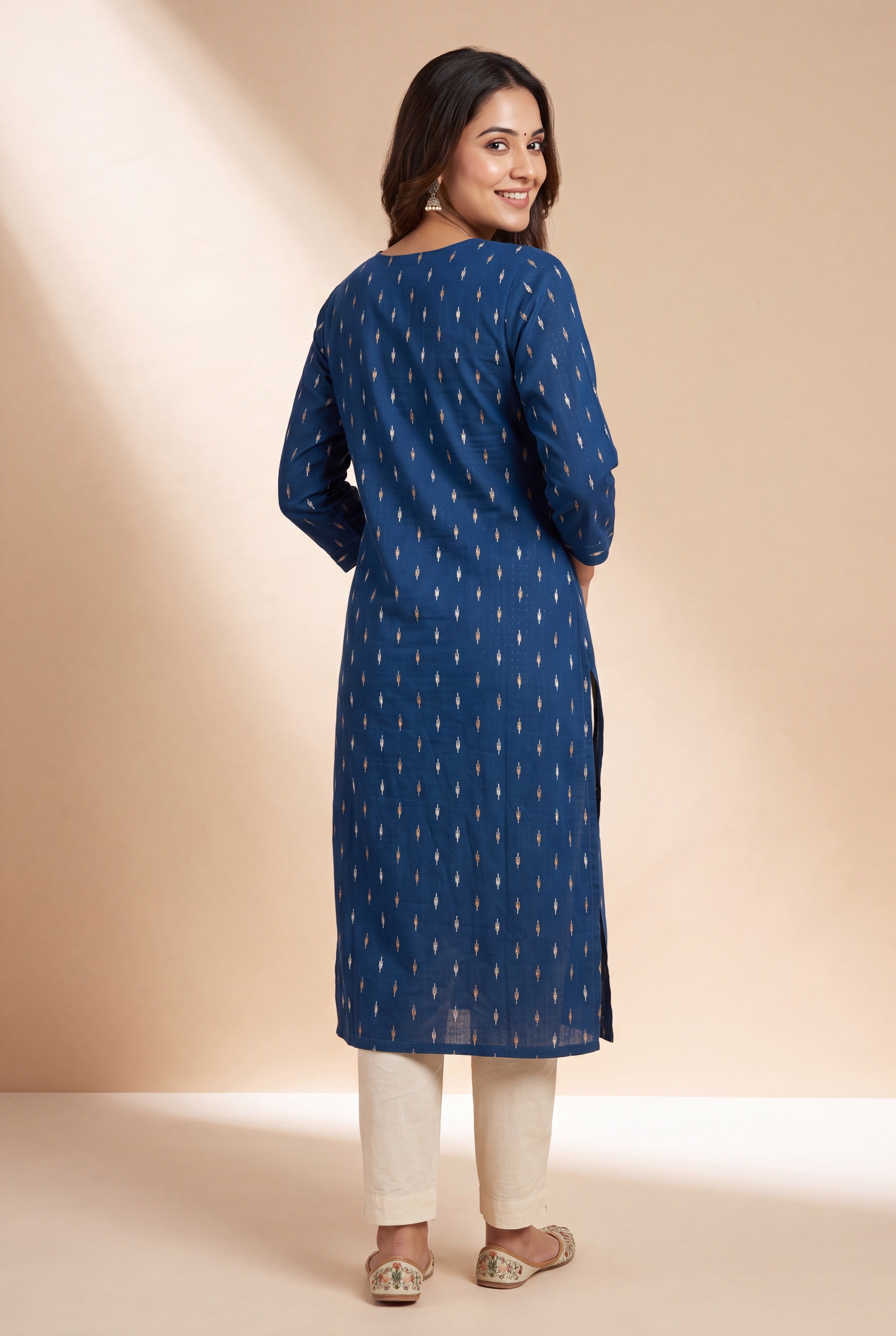 Indigo Blue Kurti with Crimson and Mustard Warli Embroidary