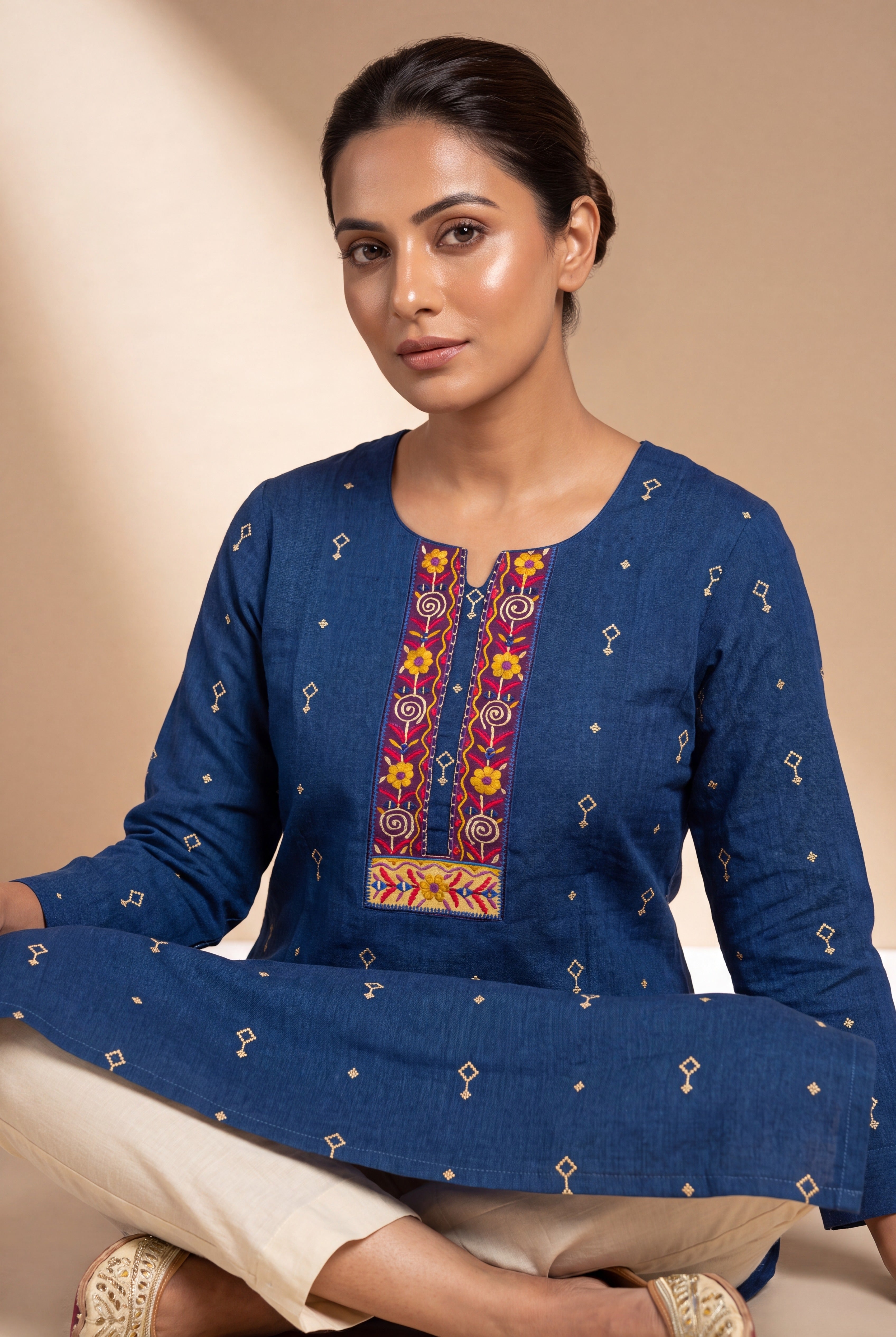 Indigo Blue Kurti with Sumana threadwork