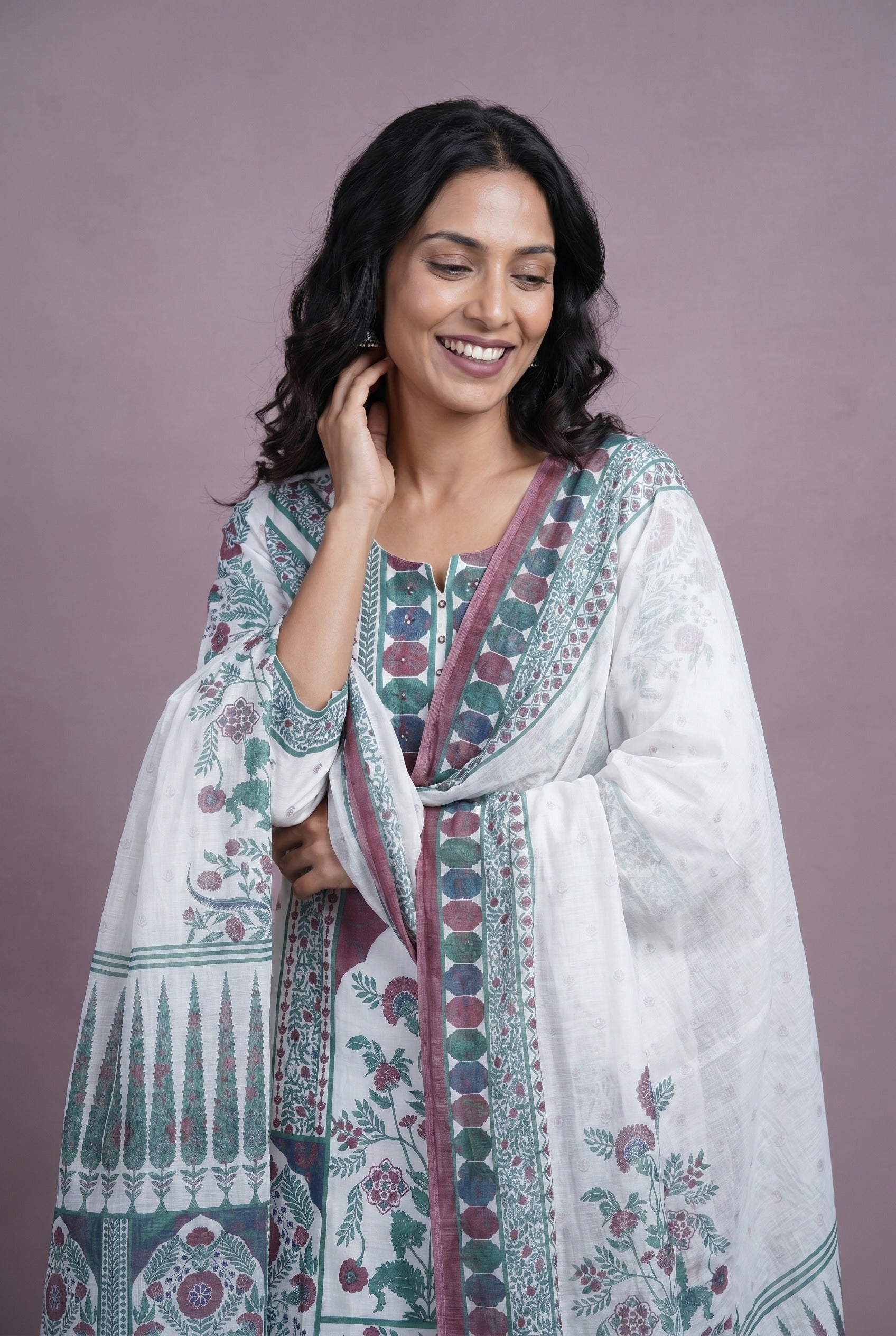 Ivory Cotton Jharokha Print Salwar Kameez